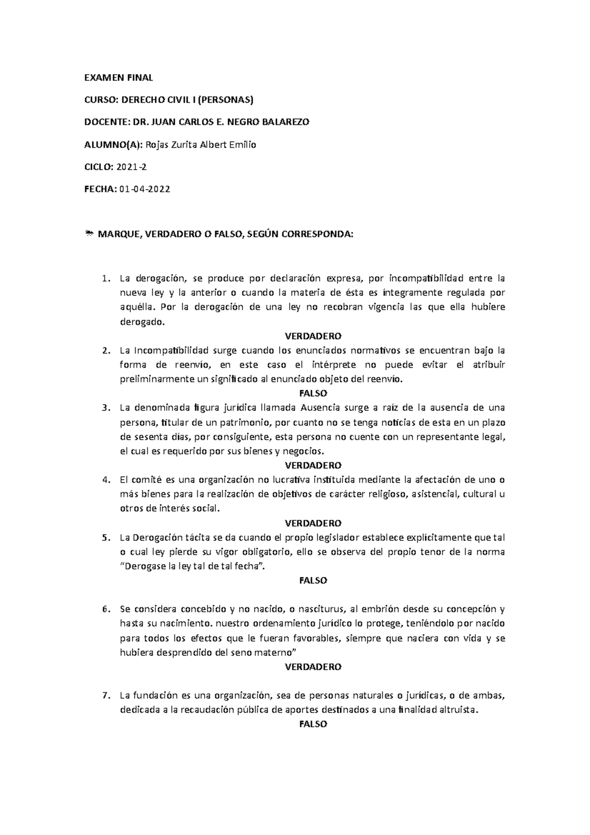 Examen Final Derecho Civil Bienes Obligaciones - EXAMEN FINAL CURSO ...