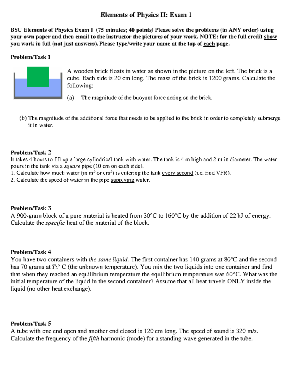 BSU phy spring 2024 exam1 Elements of Physics II Exam 1 BSU Elements