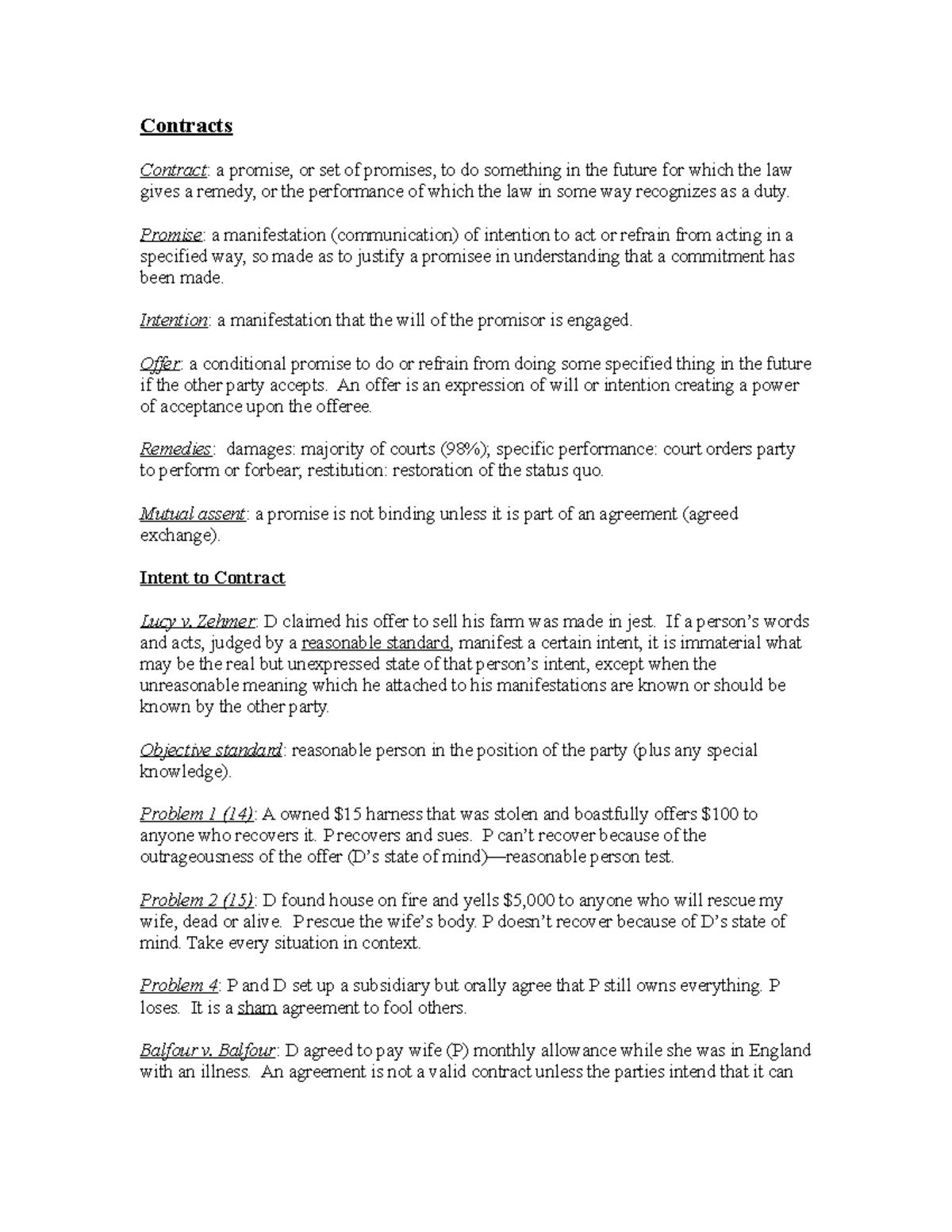 Contracts Law Outline 2 Contracts Contract a promise, or set of