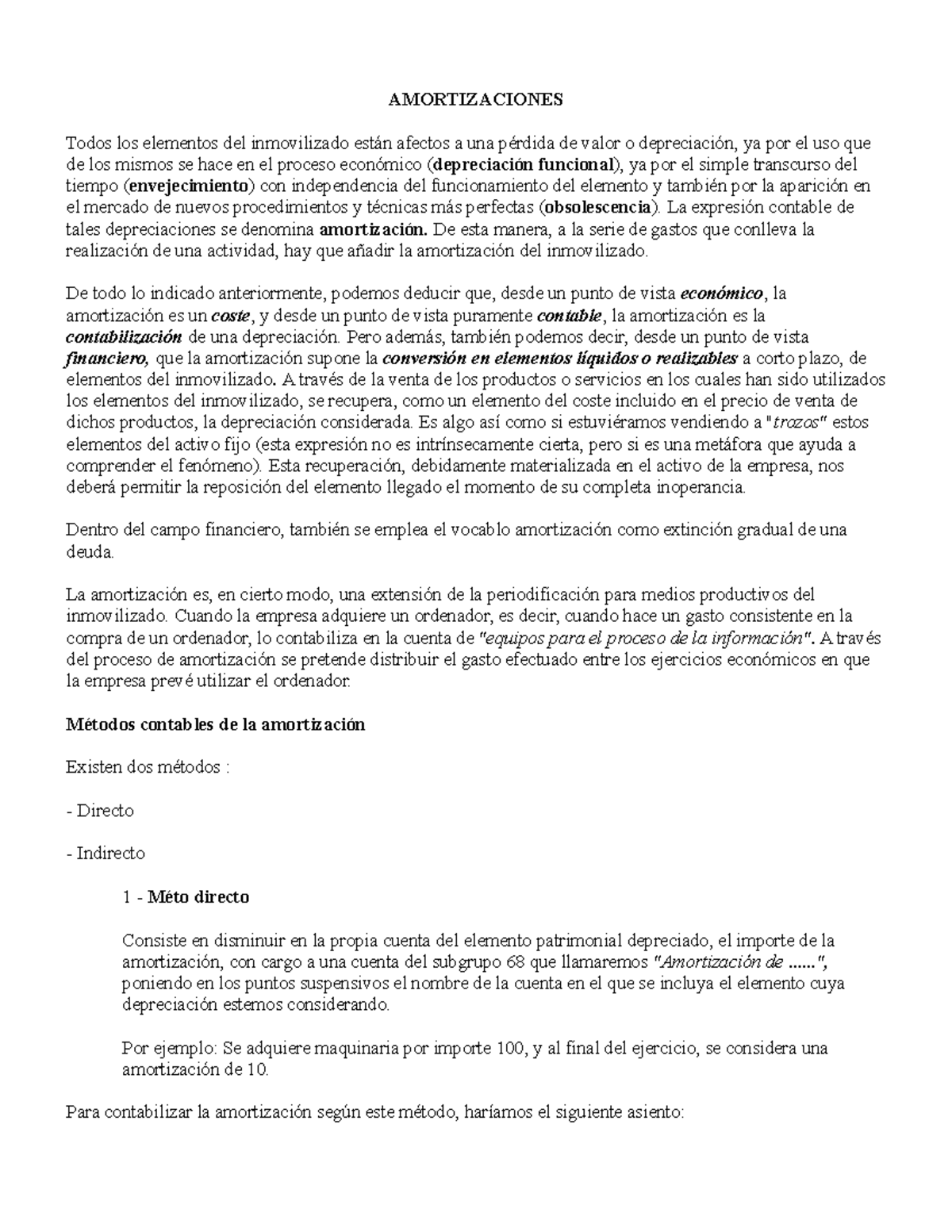 Amortizaciones test AMORTIZACIONES Todos los elementos del