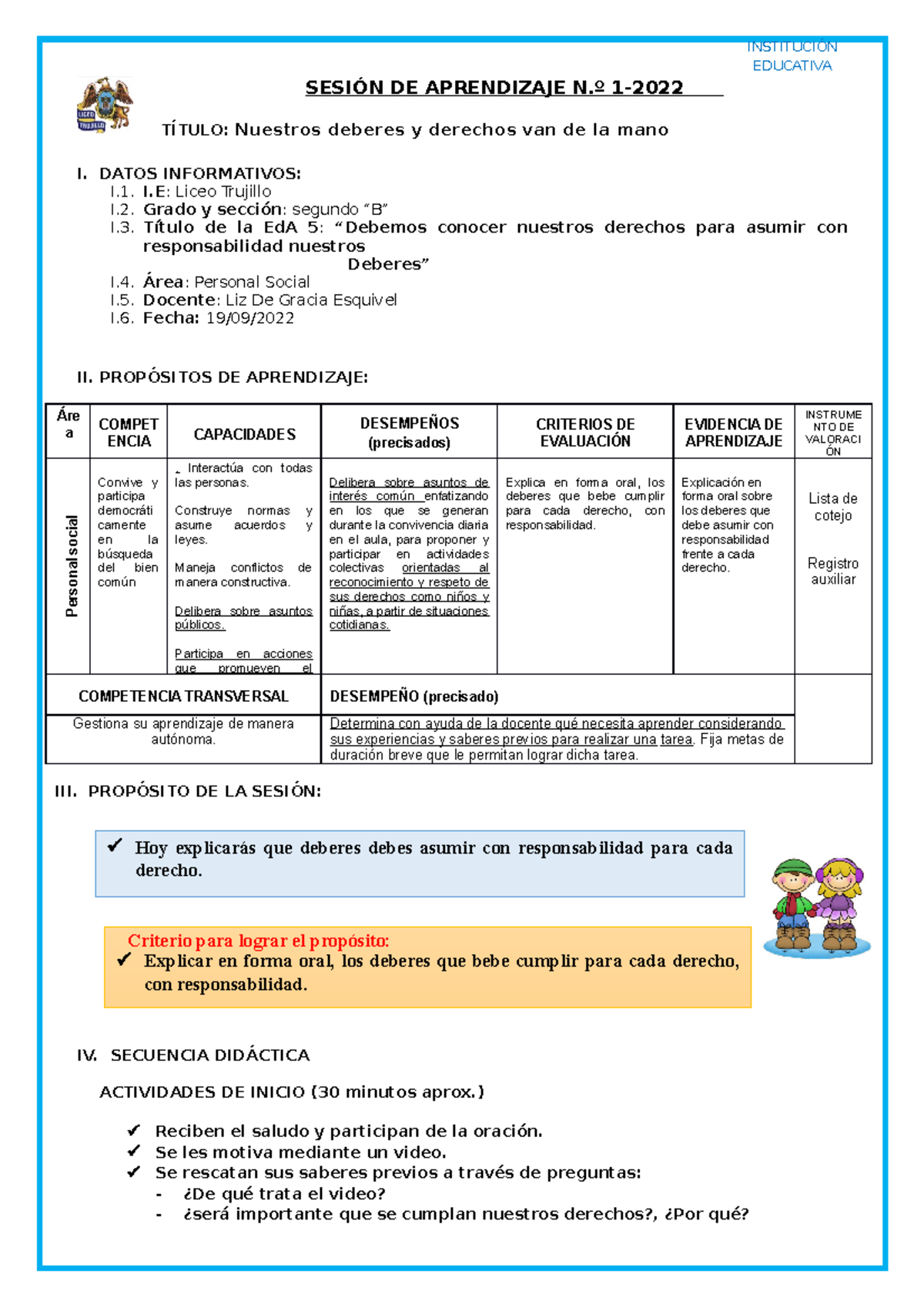 P. S. Día 1 S3 EXP - Sesión De Aprendizaje De Personal Social - SESIÓN ...