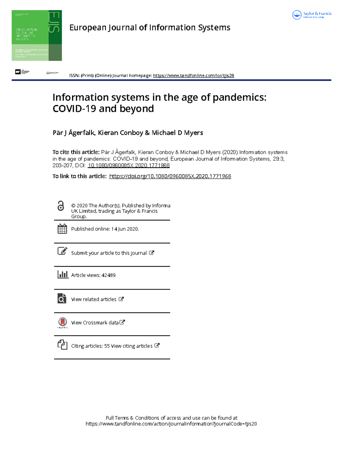 Information systems in the age of pandemics Covid 19 and beyond - Full ...