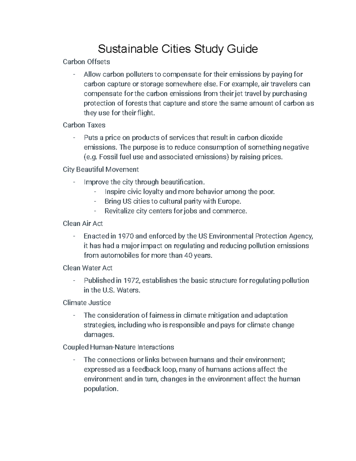 Module 2 Quiz Study Guide - Sustainable Cities Study Guide Carbon ...