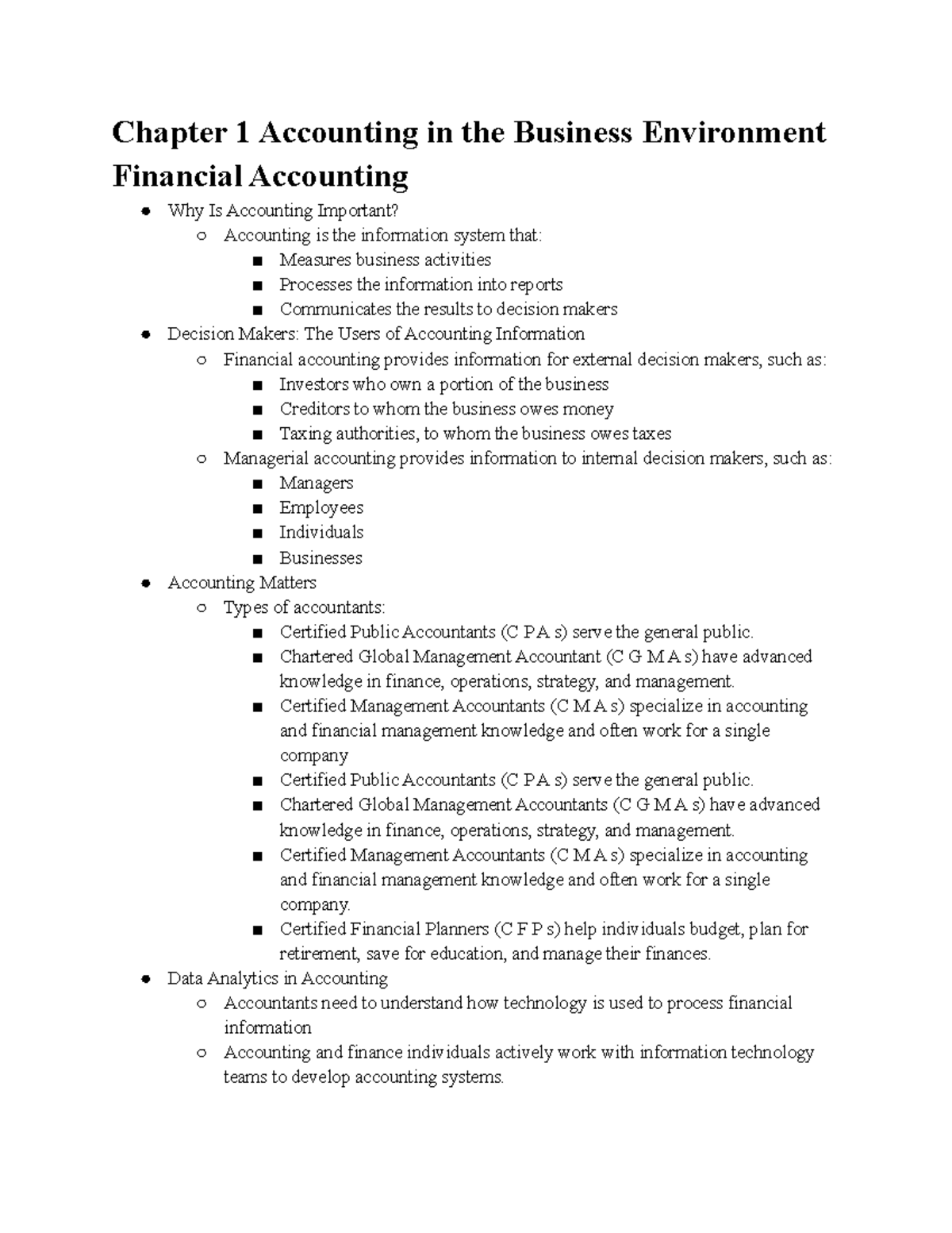 Chapter 1 Accounting In The Business Environment Financial Accounting ...