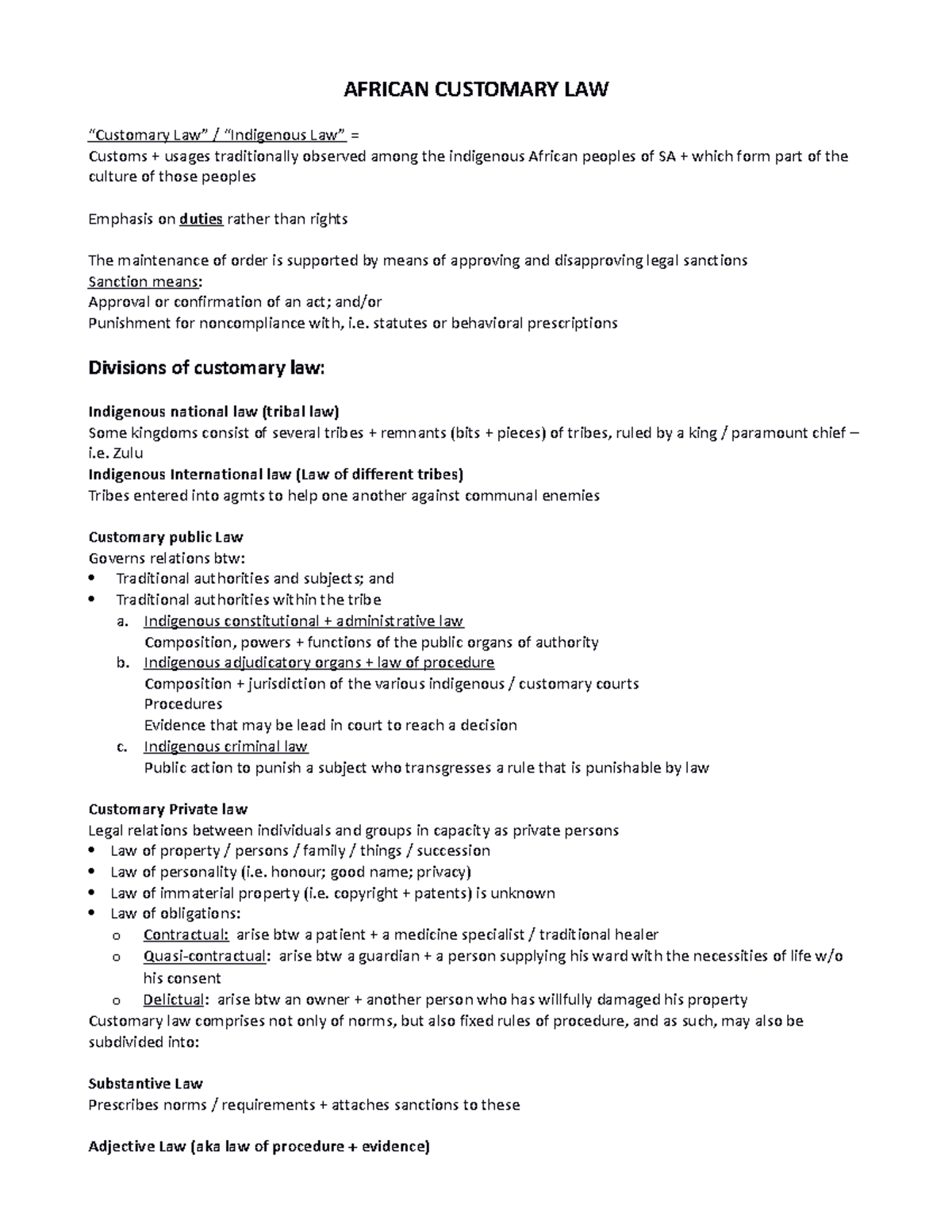 IND2601-african customary law - summary notes nix - AFRICAN CUSTOMARY ...