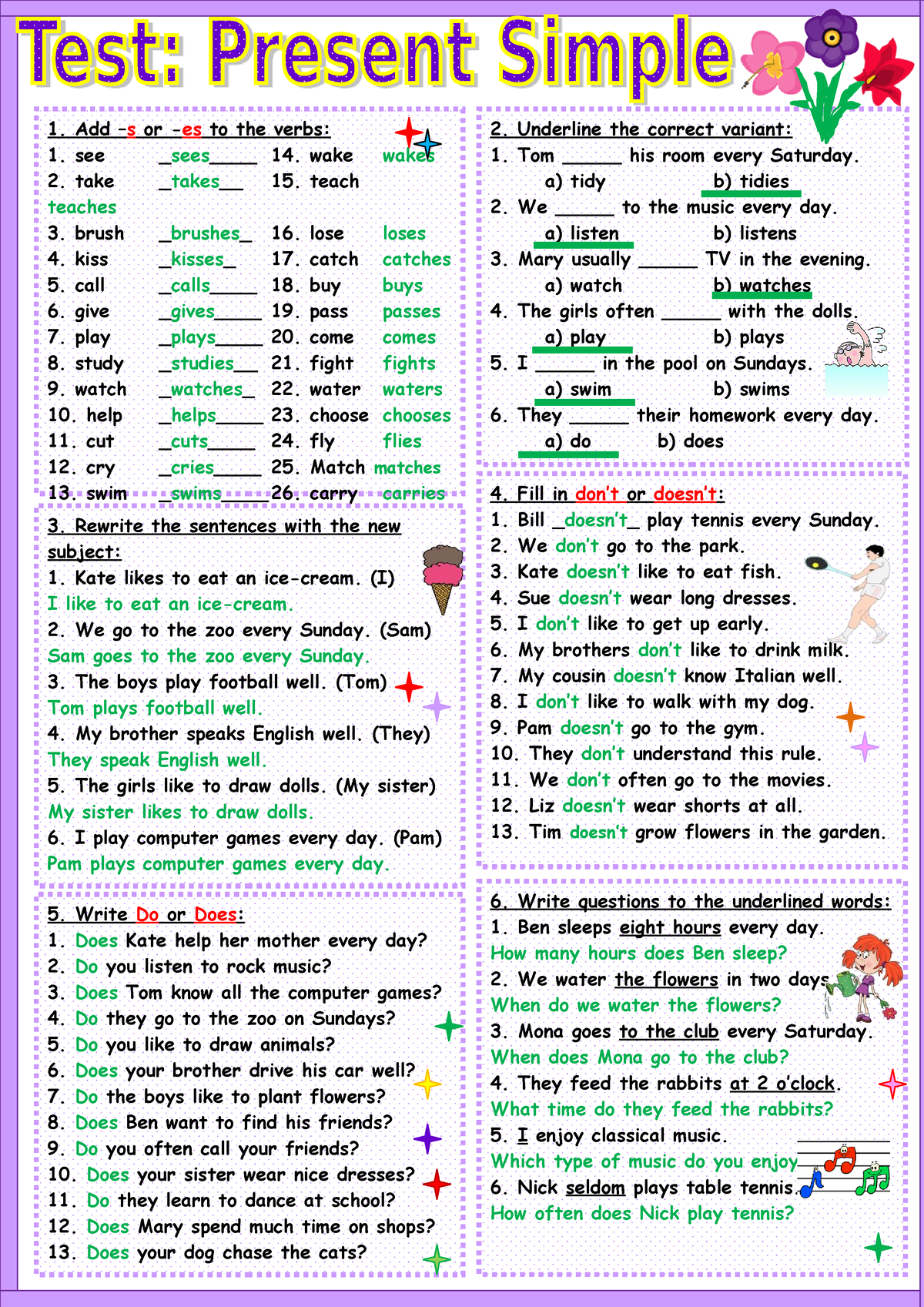 Homework N°1 - klmm - Add –s or -es to the verbs: see sees___ 14. wake ...