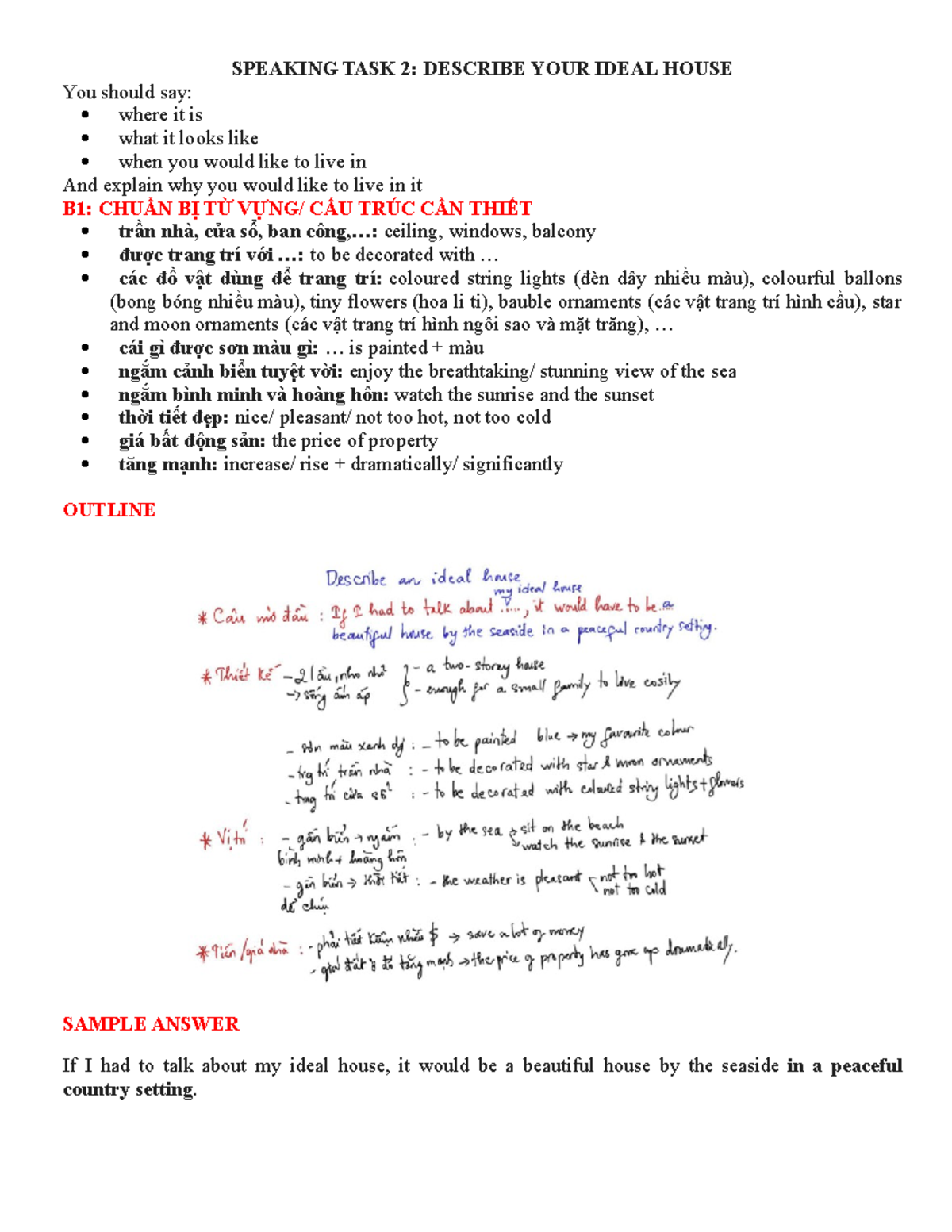 TASK 2 Ideal House SPEAKING TASK 2 DESCRIBE YOUR IDEAL HOUSE You