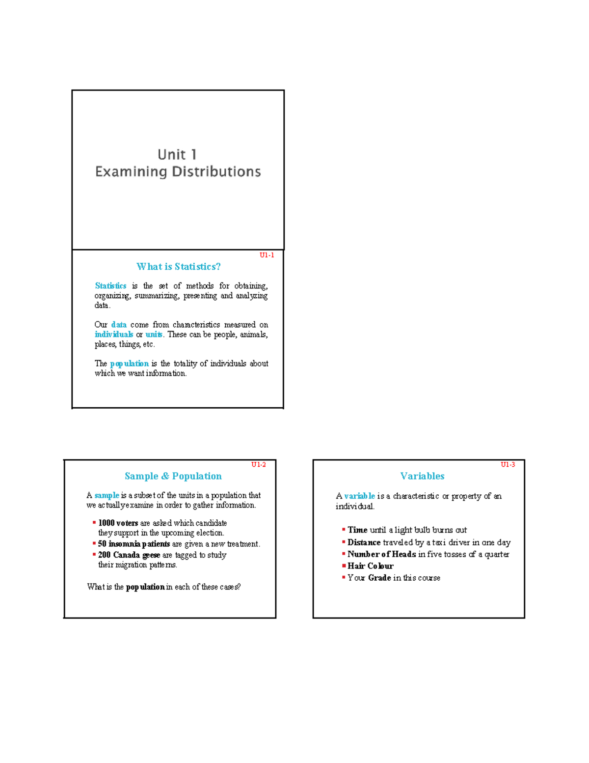 Unit 1 Notes - Note For Unit 1 - U1- Sample & Population A Sample Is A ...