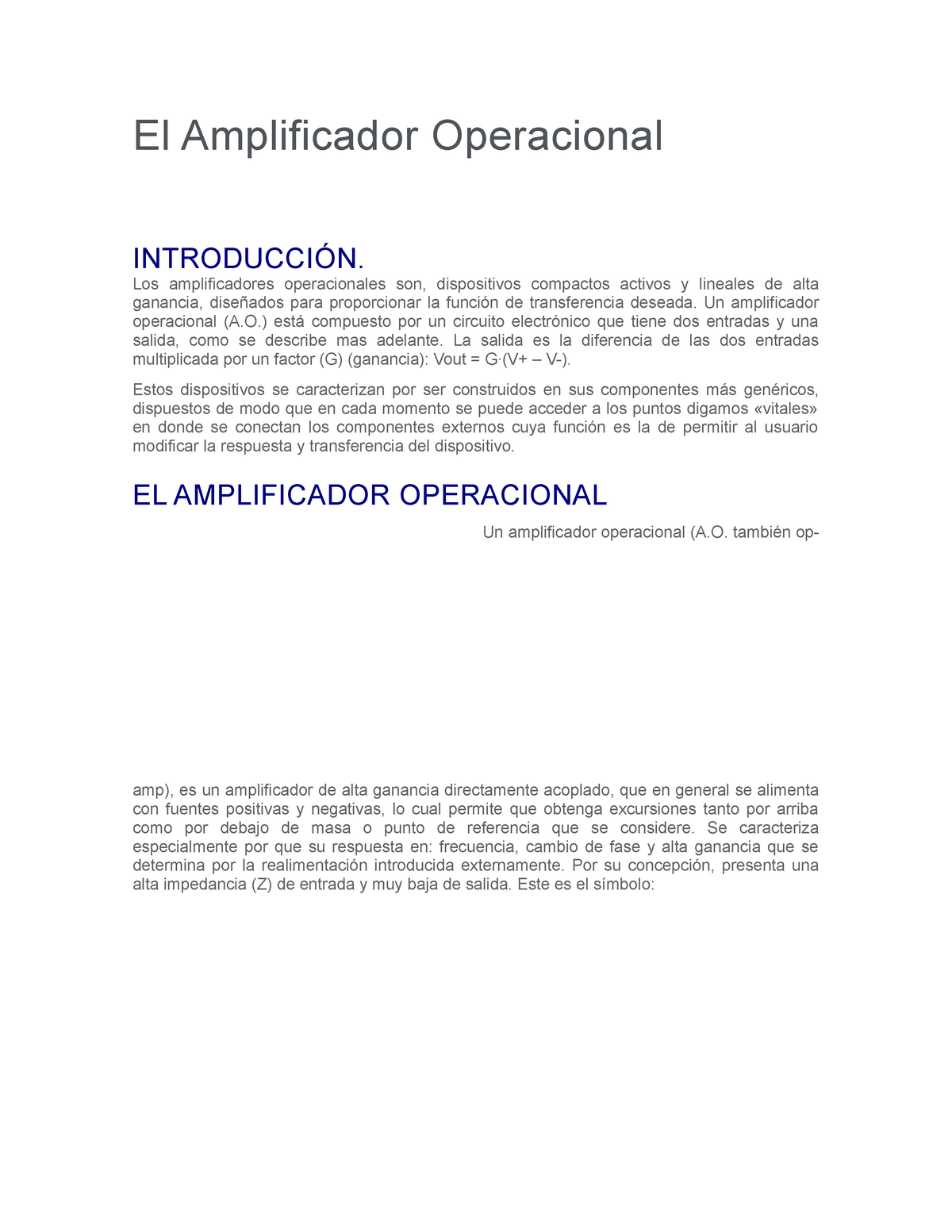 Amplificador Operacional - El Amplificador Operacional INTRODUCCIÓN ...