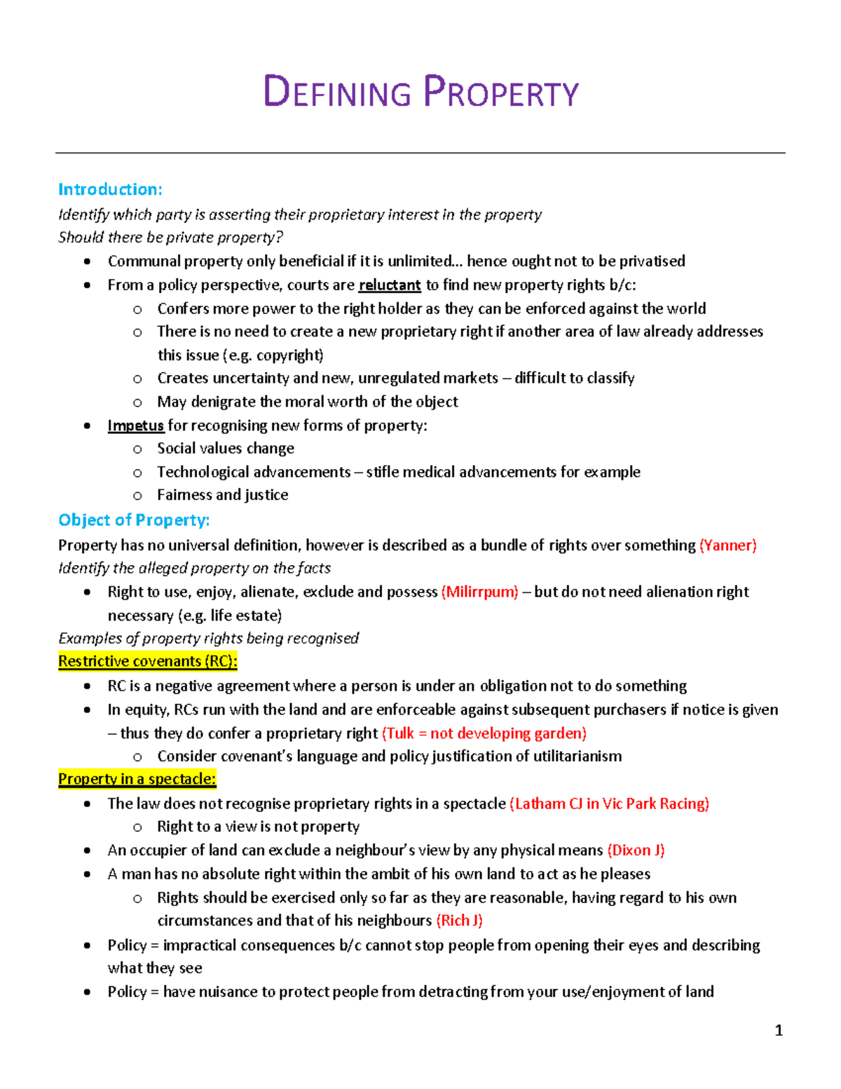 Property A Exam Summary Topics 1 to 7 DEFINING PROPERTY Introduction