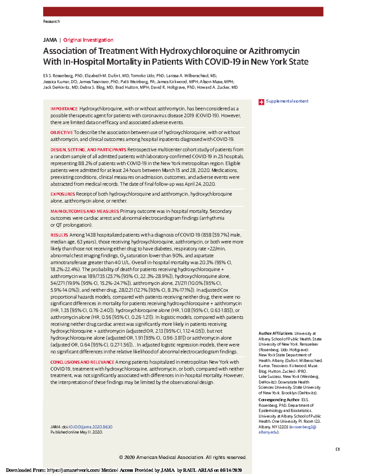 Association of Treatment With Hydroxychloroquine or Azithromycin With ...