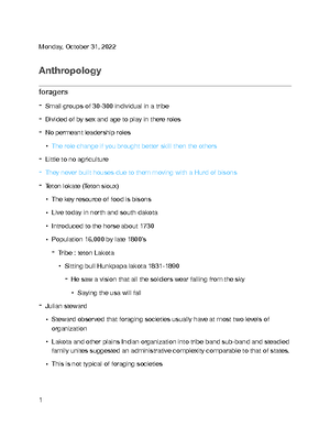 ANTH 101 Notes - Introduction to Anthropology Anthropology, The study ...