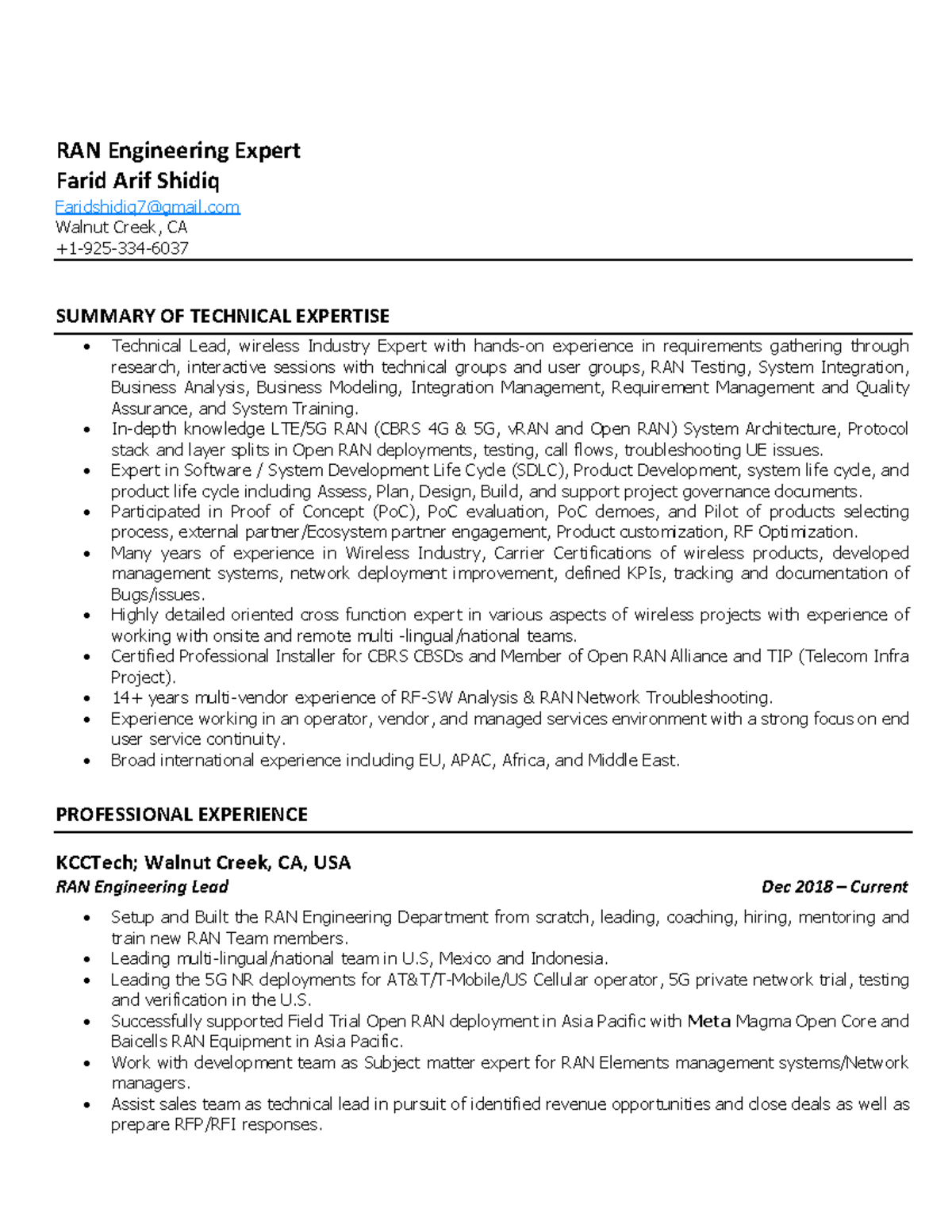 Resume Farid Shidiq - Experience - RAN Engineering Expert Farid Arif ...
