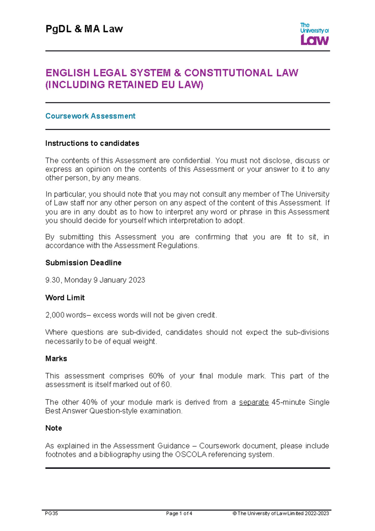 ELS Assessment course work ENGLISH LEGAL SYSTEM & CONSTITUTIONAL