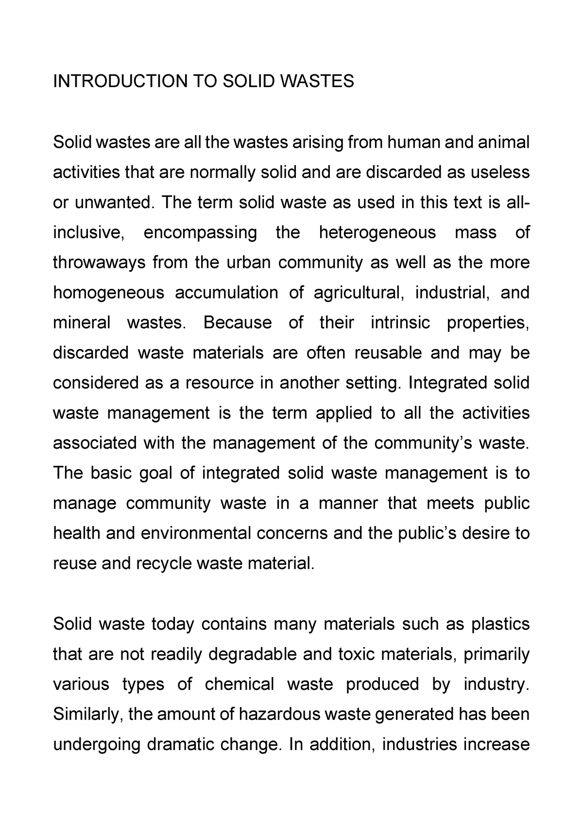 solid waste management introduction essay