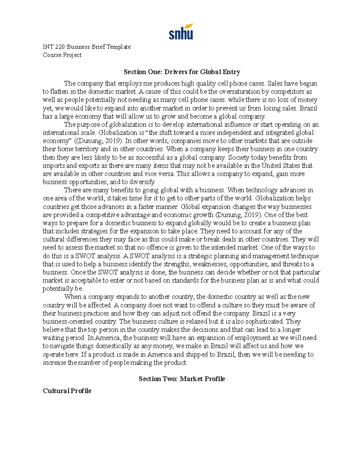 Ferland Business Brief Milestone 2 - INT 220 Business Brief Template ...