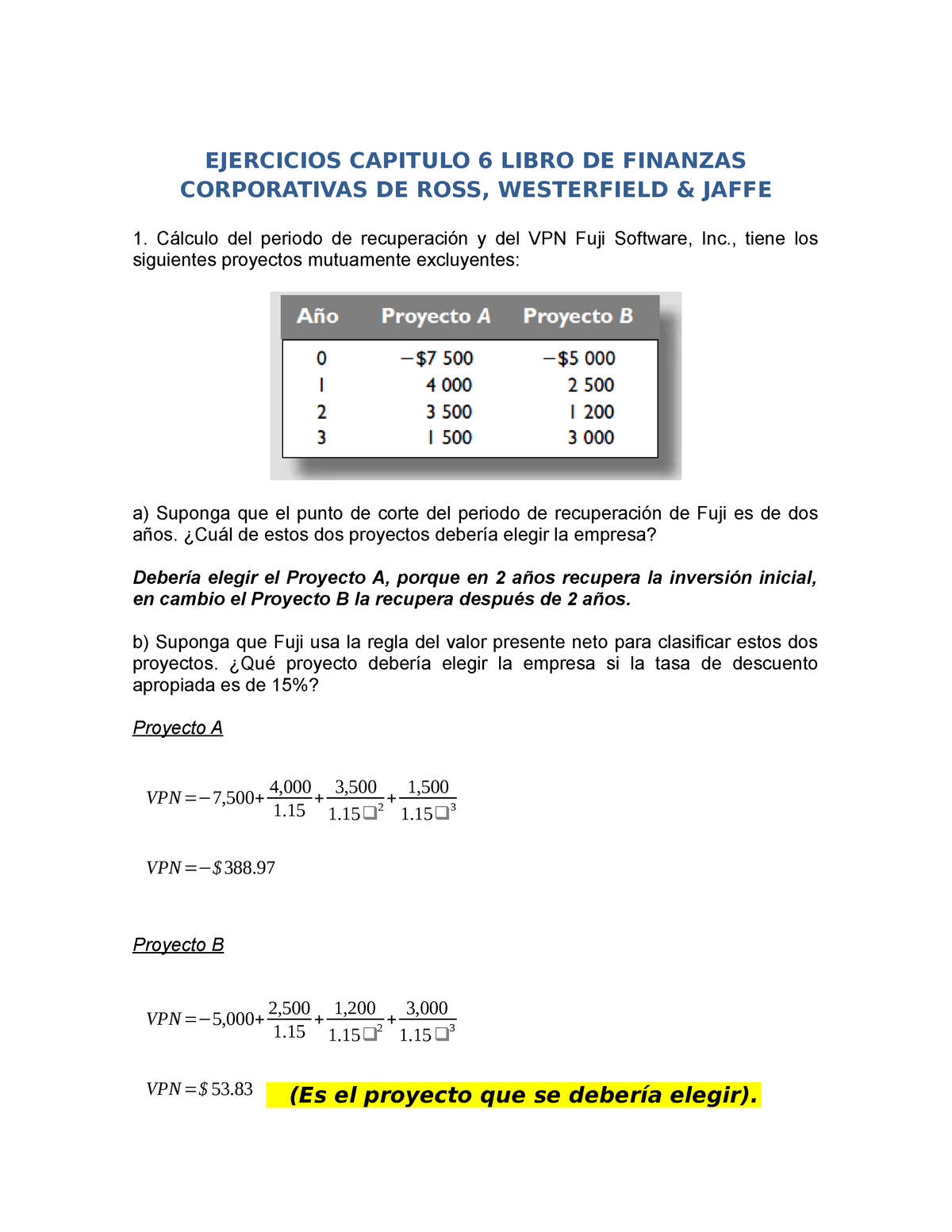 Ejercicios Cap 6 De Finanzas Corporativas De Ross - EJERCICIOS CAPITULO ...