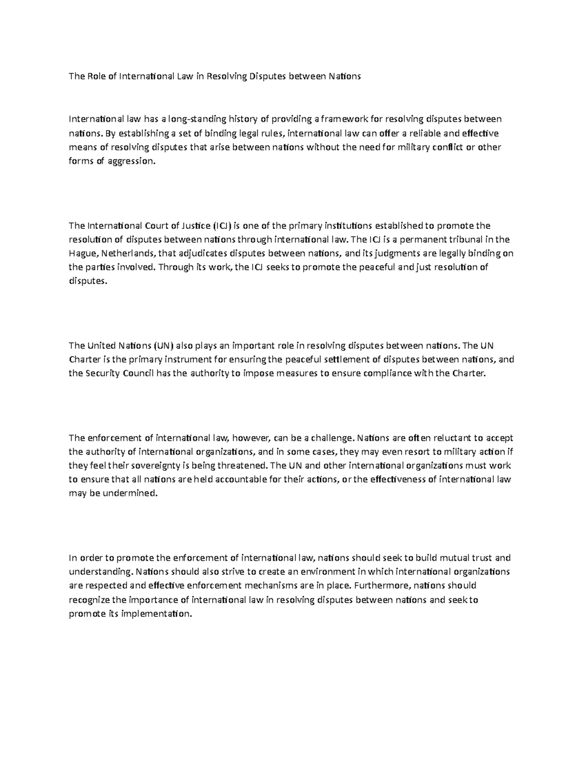 The Role of International Law in Resolving Disputes between Nations ...