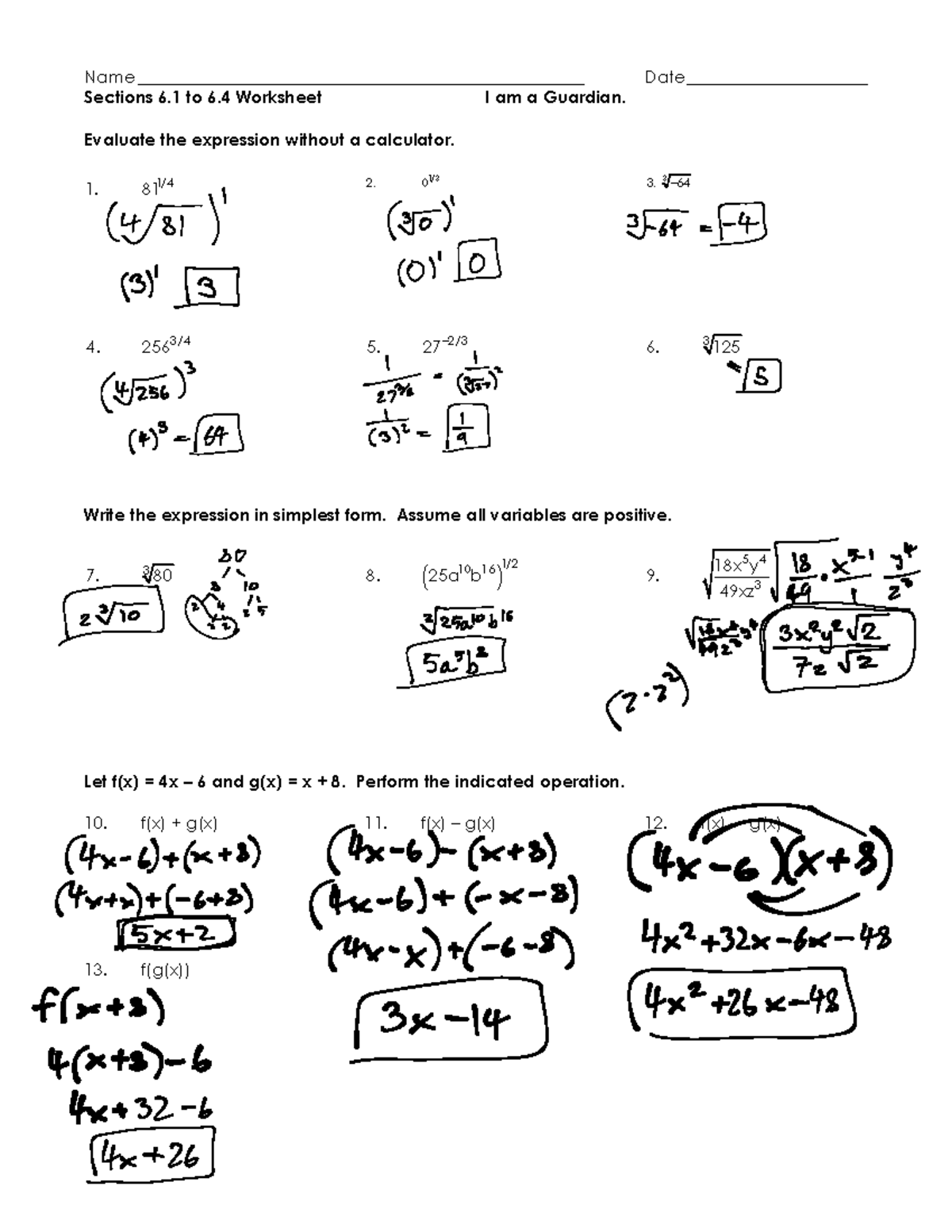 Honors Algebra Lesson 6.1 - Name ...