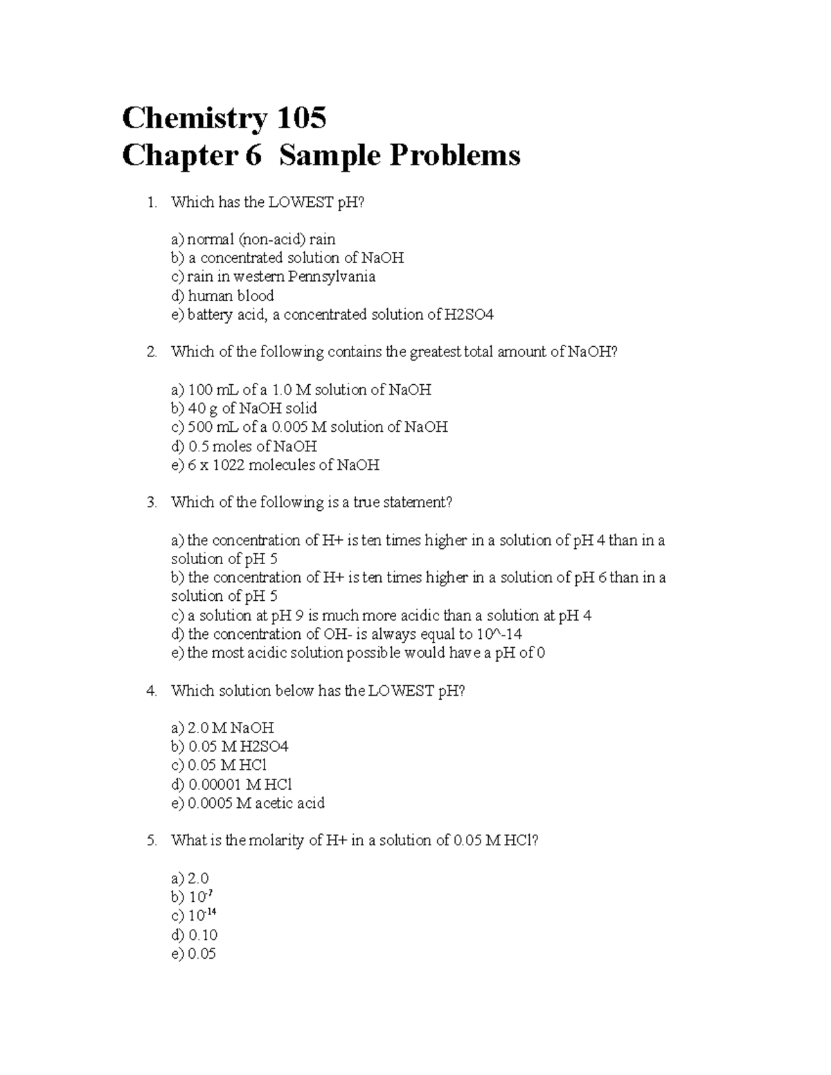 Chapter 6 Practice Questions - Chemistry 105 Chapter 6 Sample Problems ...