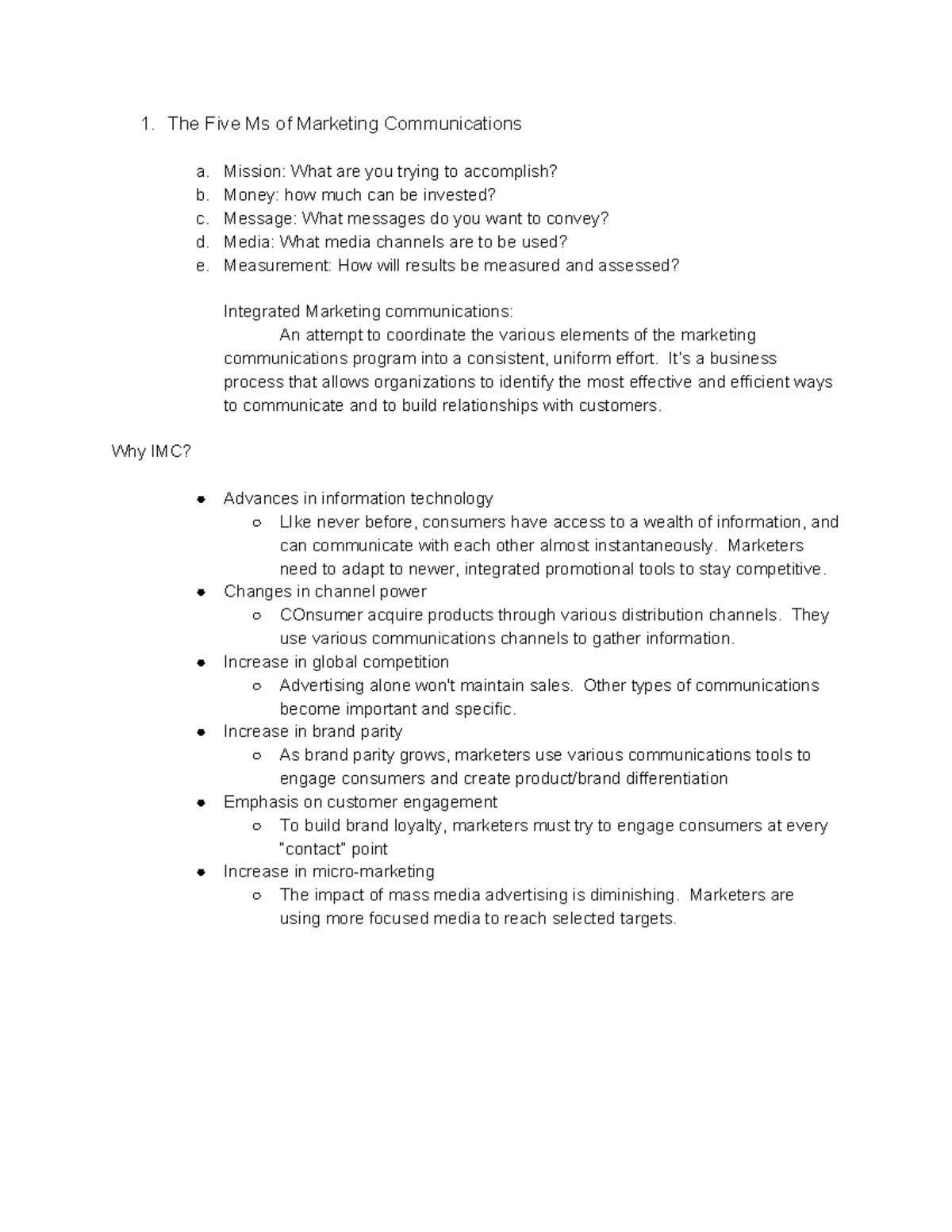 Integrated Marketing Notes - 1. The Five Ms of Marketing Communications ...