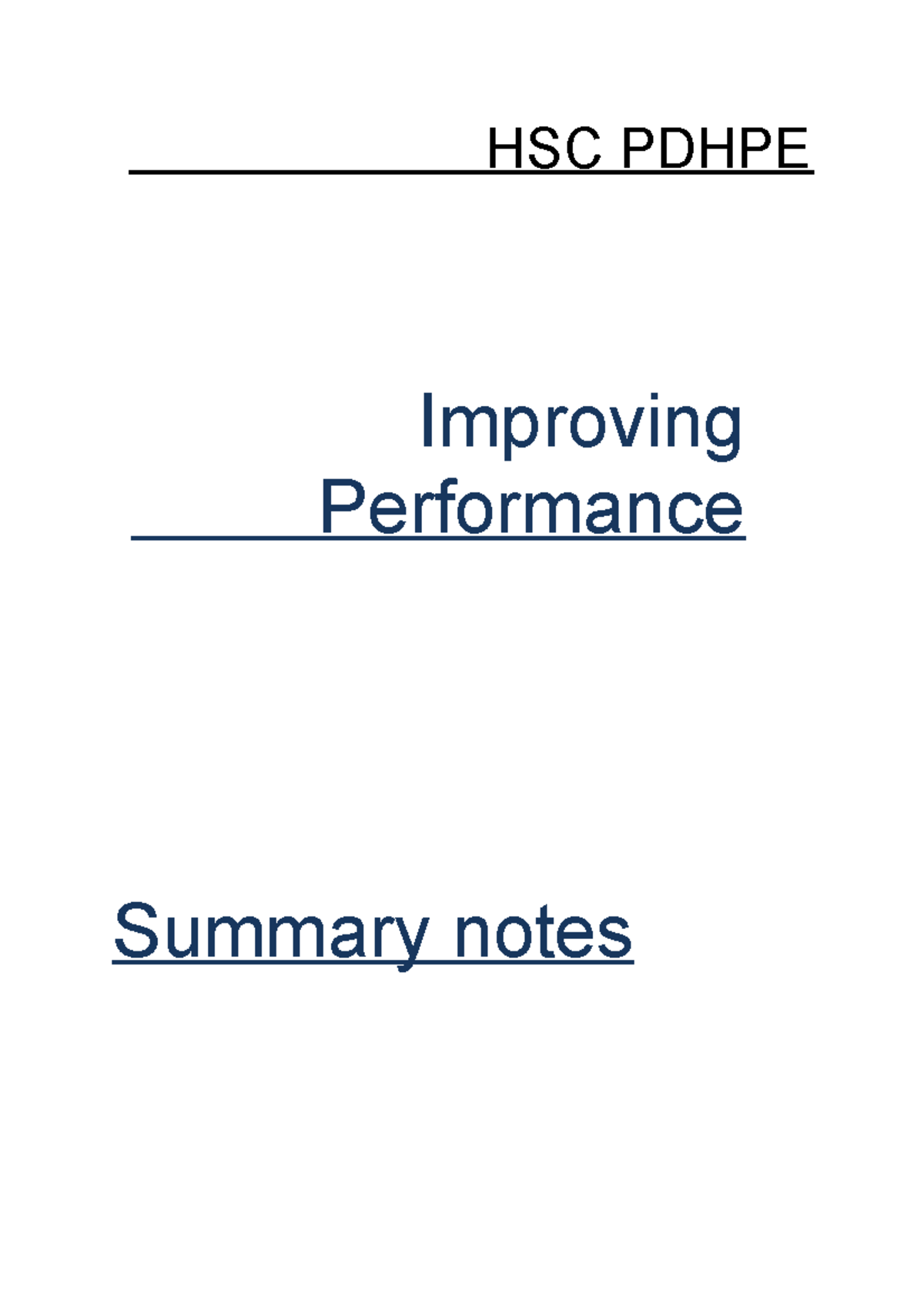 Improving Performance Summary Notes - HSC PDHPE Improving Performance ...