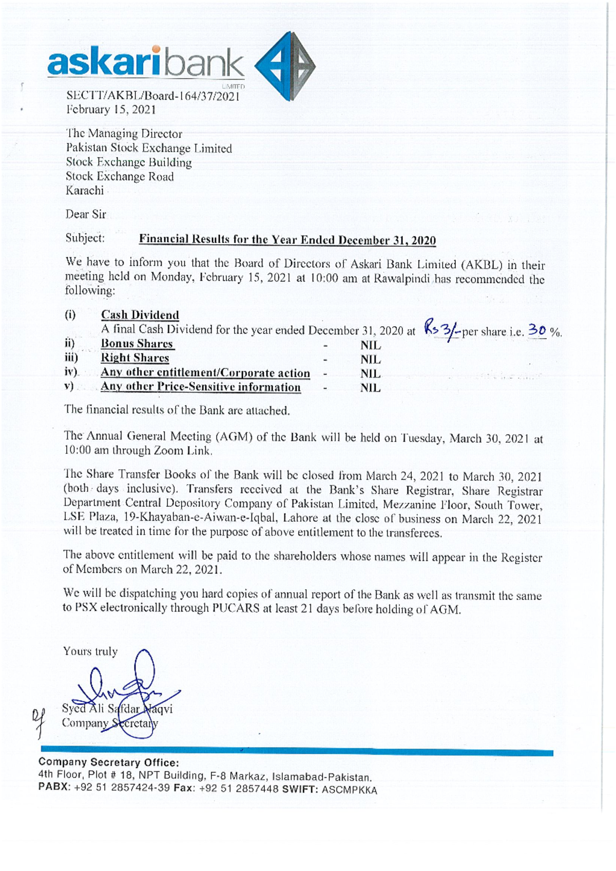 AKBL Result - askari bank limited - Management - Studocu