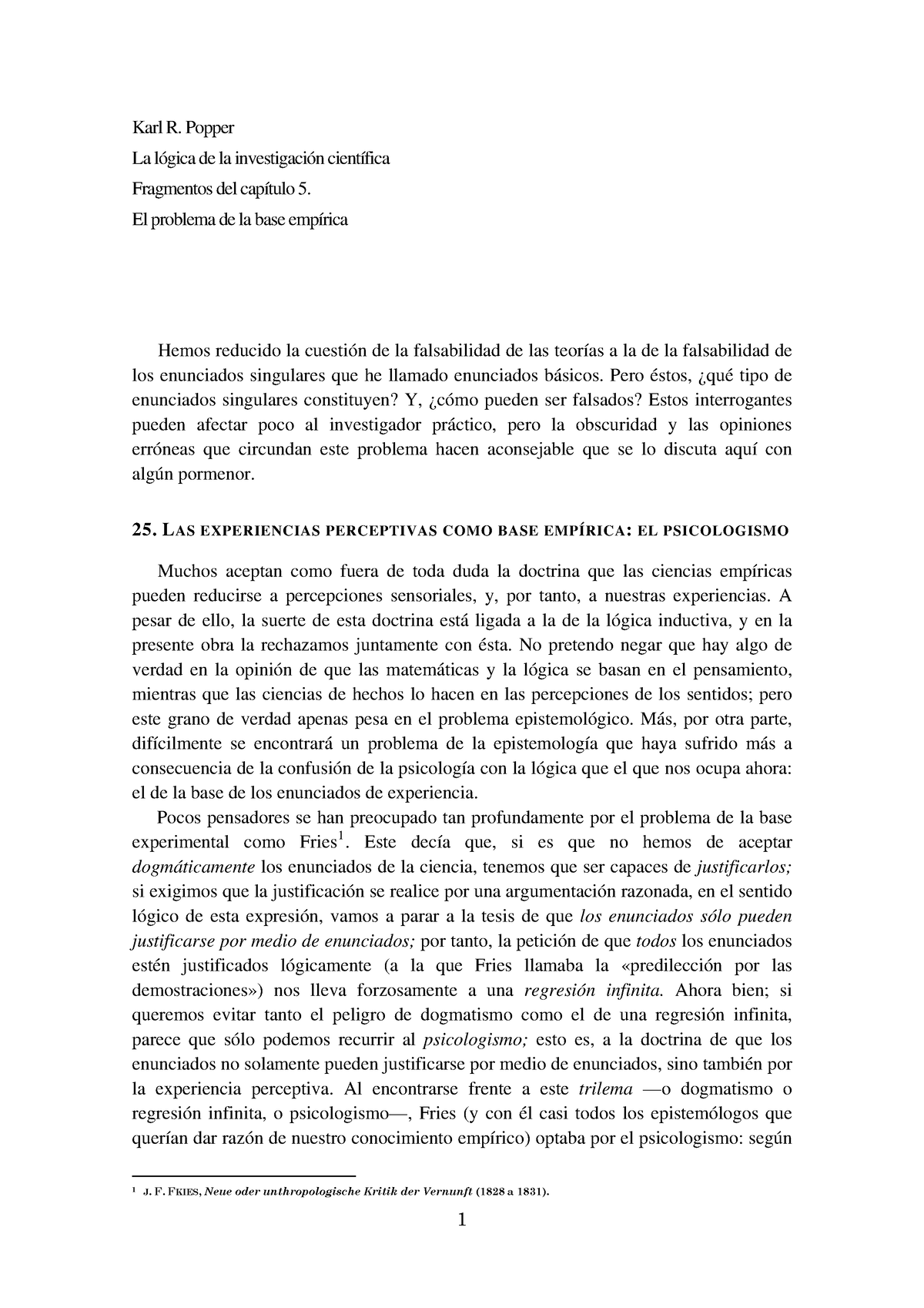 2 Popper El problema - apuntes - Karl R. Popper La lógica de la ...