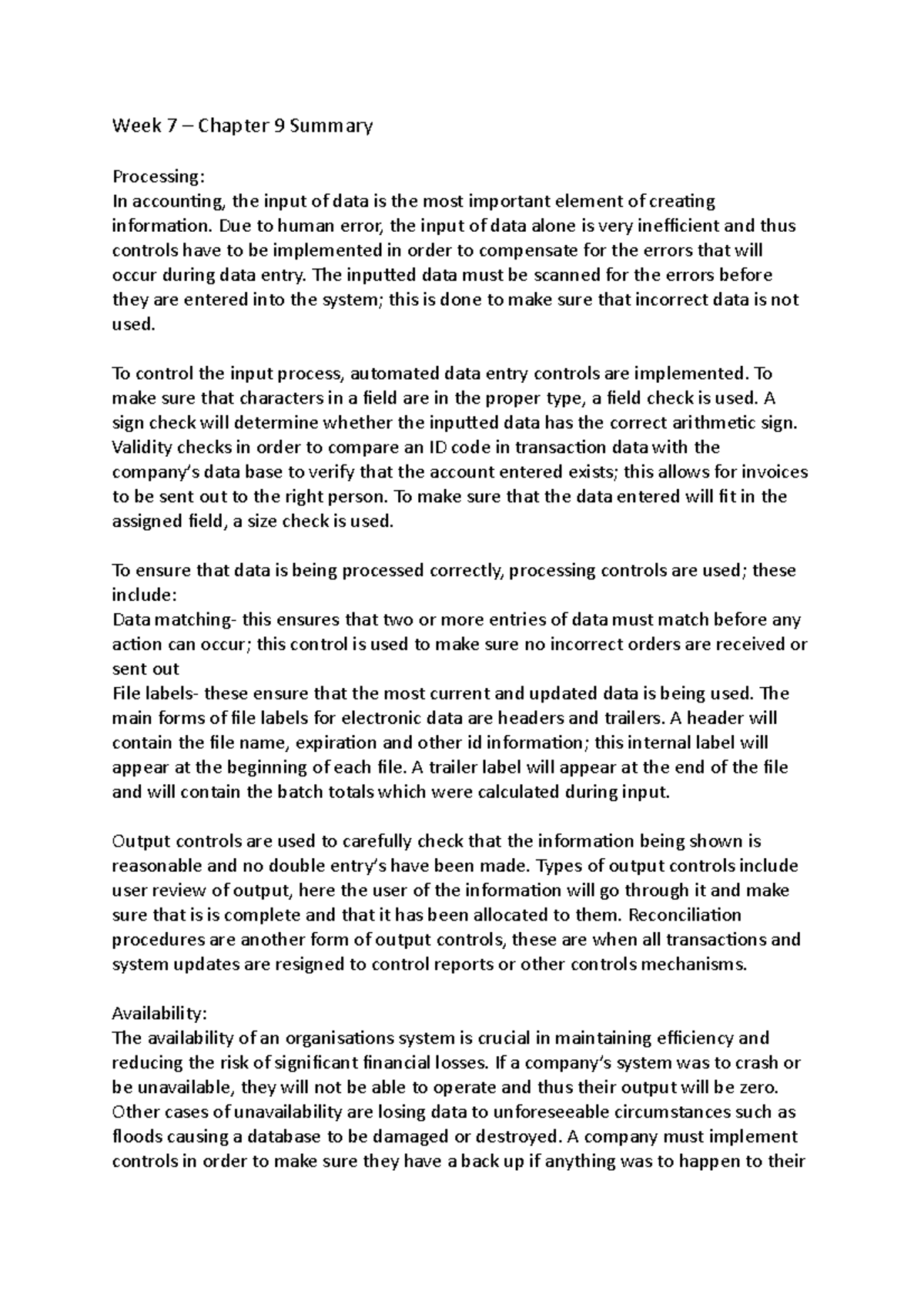 Chapter 9 Summary - Week 7 – Chapter 9 Summary Processing: In ...