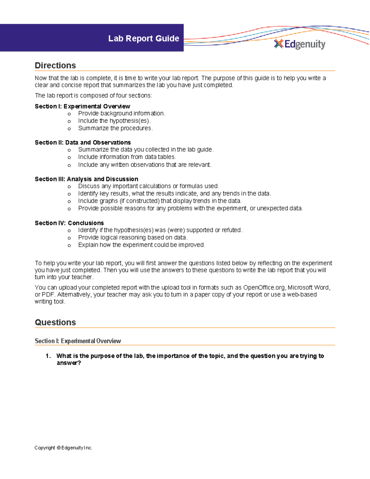 Lab Report Guide - assignments - Directions Now that the lab is ...