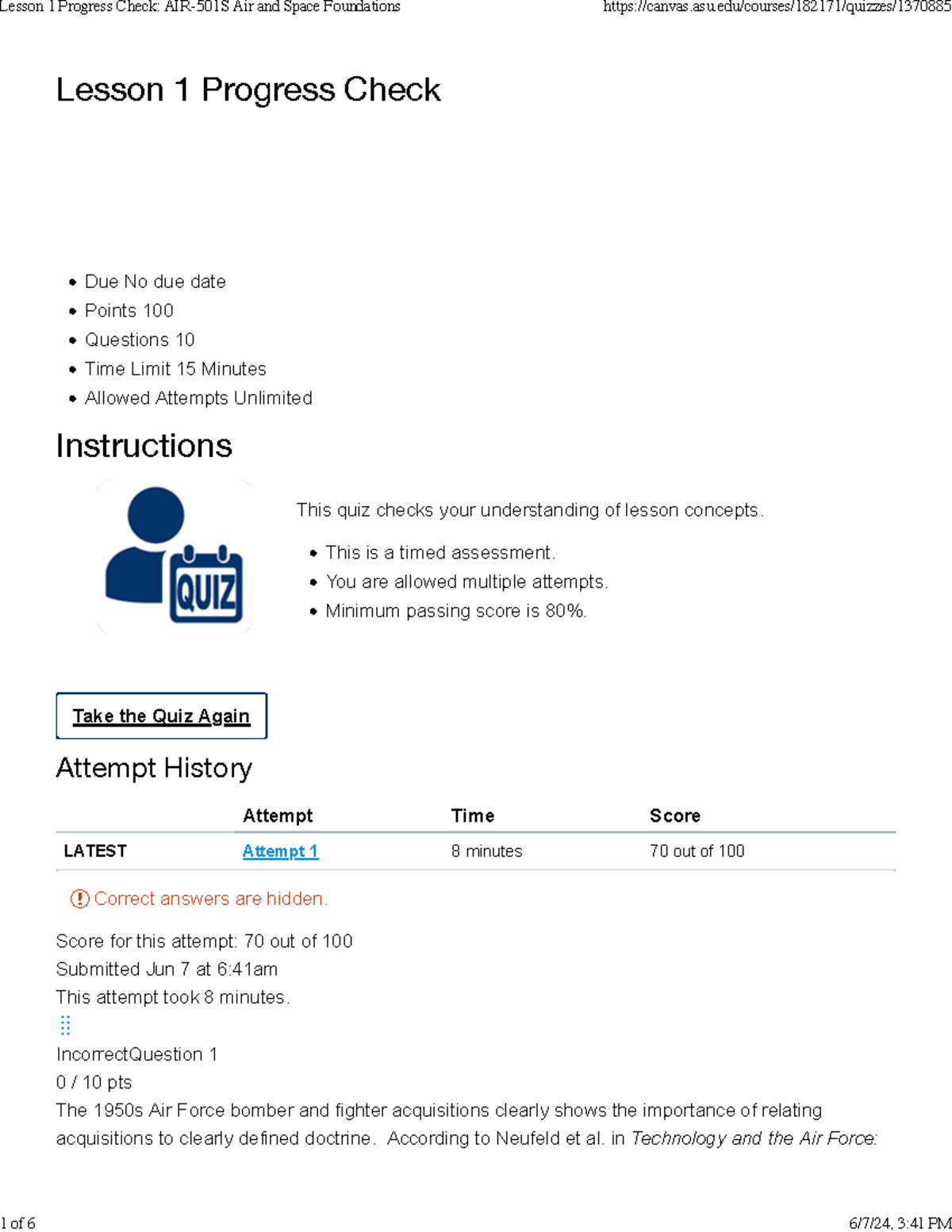 Lesson 1 Progress Check AIR-501S Air and Space Foundations - Lesson 1 ...