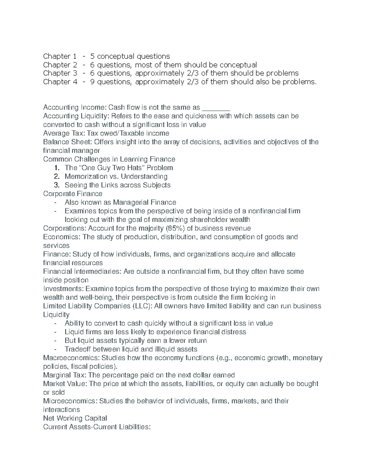 Finance ex. 1 - Chapter Chapter Chapter Chapter 1 2 3 4 - - - - 5 6 6 9 ...