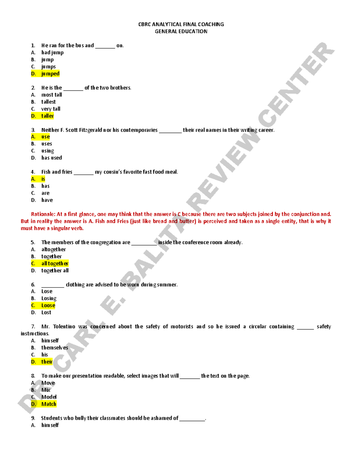 Analytical FC - Gen Ed - CBRC ANALYTICAL FINAL COACHING GENERAL ...