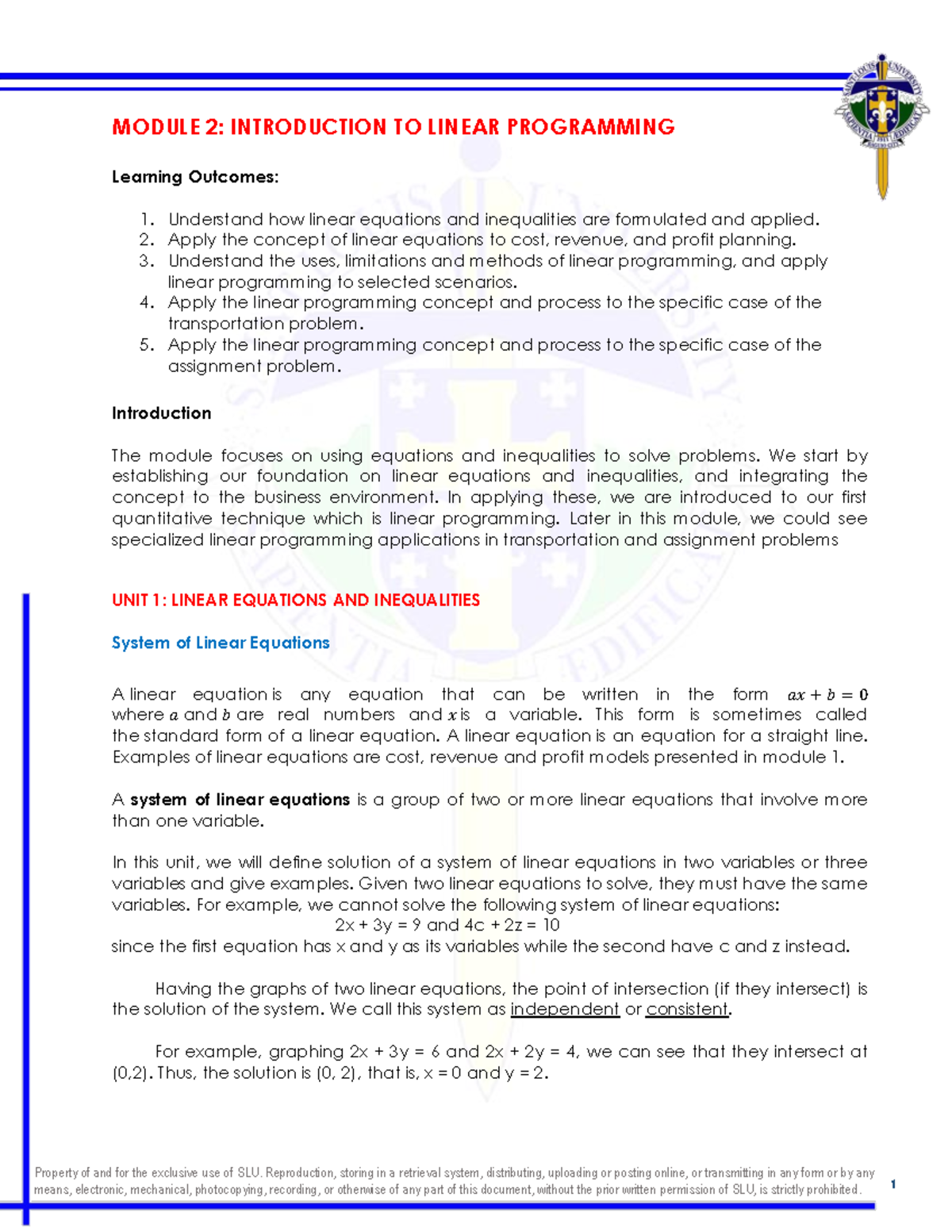 Module 2 Intro to Linear Programming - Property of and for the ...
