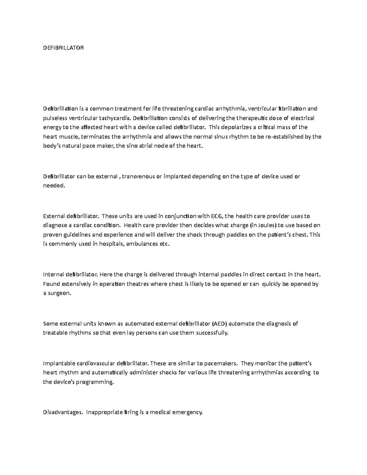 Defibrillator Neurology lecture notes DEFIBRILLATOR Defibrillation