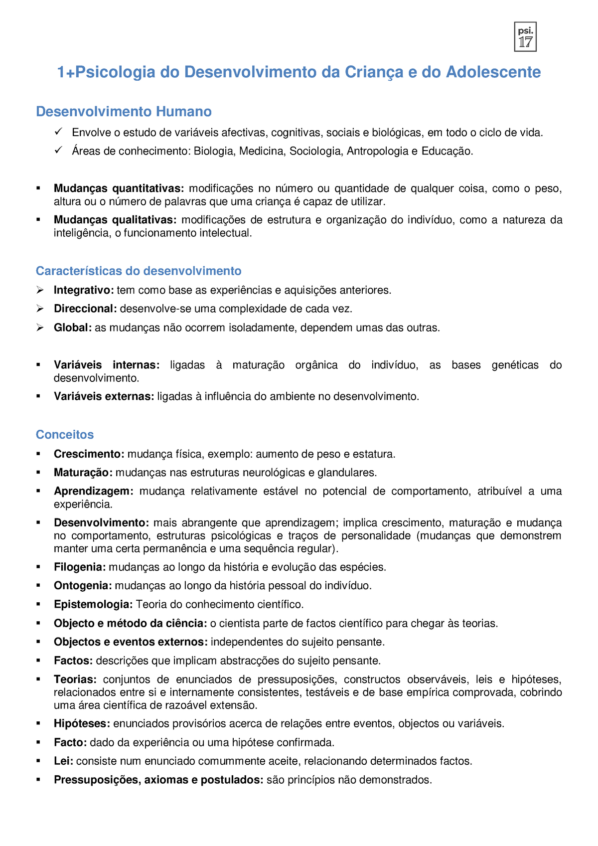 PDCA Resumos Freq - 1+Psicologia Do Desenvolvimento Da Criança E Do ...