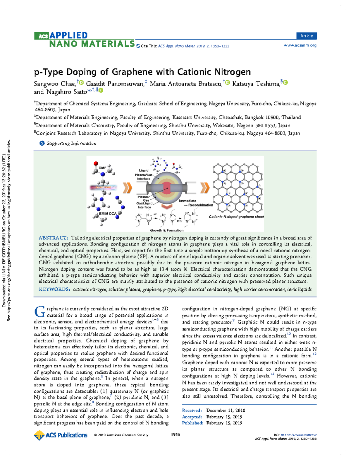 Chae2019 - p‑Type Doping of Graphene with Cationic Nitrogen Sangwoo ...