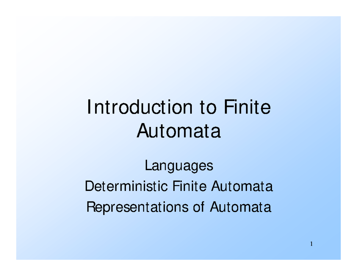 Finite Automata - I Ntroduction To Finite Automata Languages ...