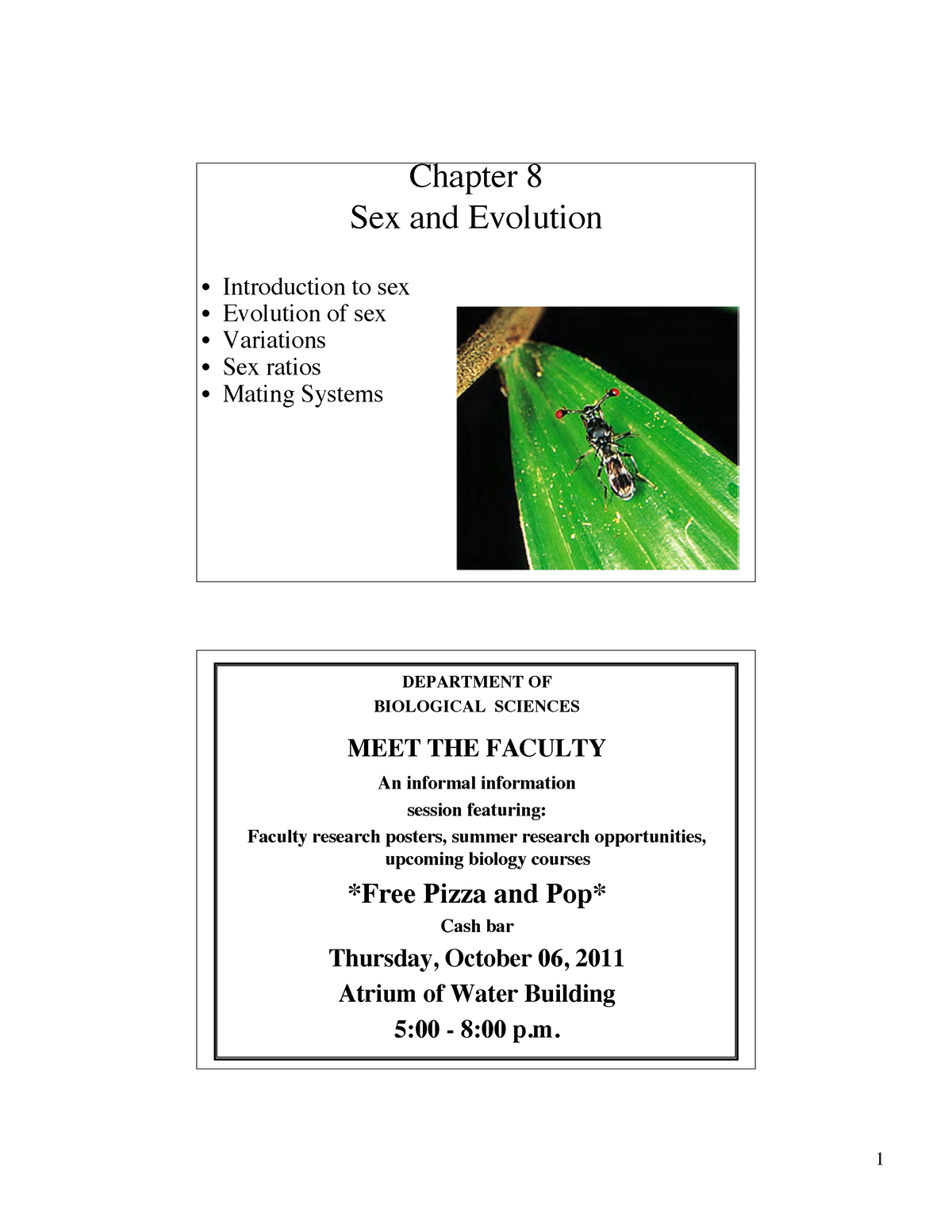 Lecture 7 Sex And Evolution Chapter 8 Sex And Evolution • Introduction To Sex • Evolution Of Sex 1474