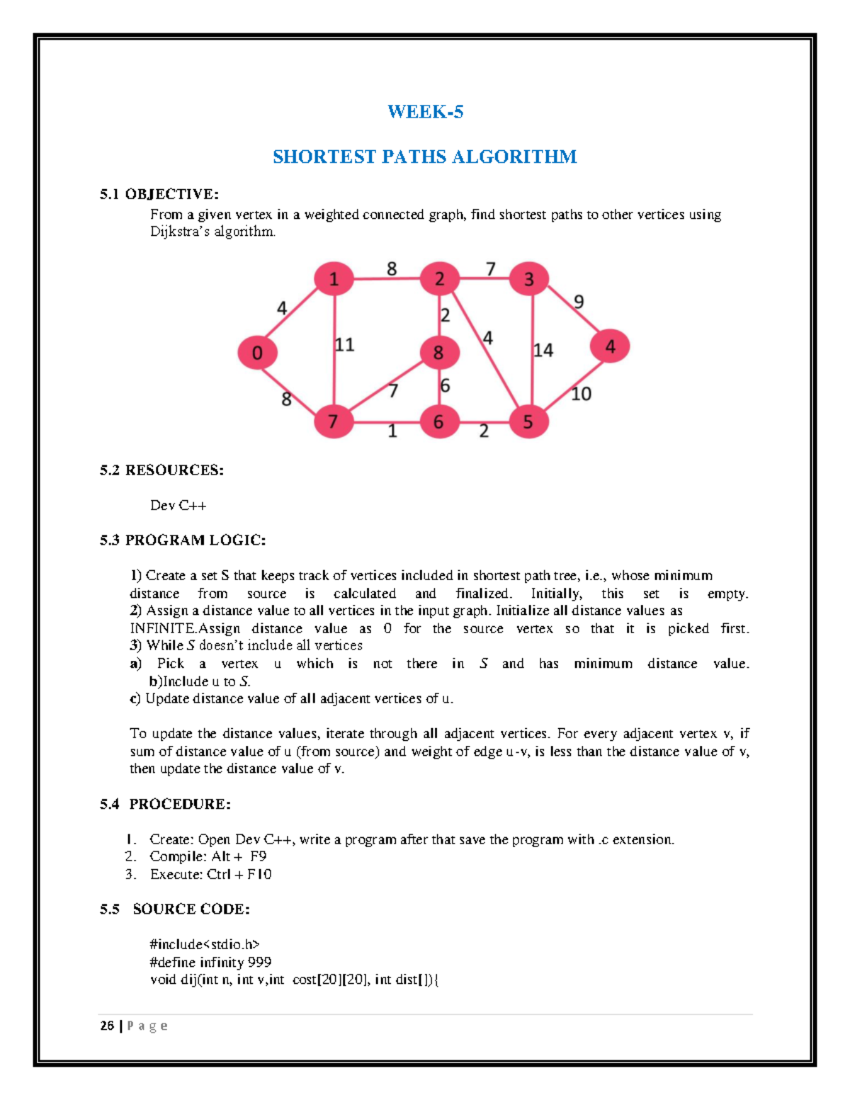 Shortest Path Algorithm - 26 | P A G E WEEK- SHORTEST PATHS ALGORITHM 5 ...