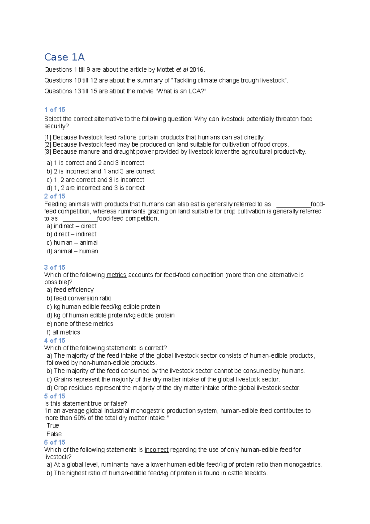 Tests&answers answers to blackboard tests Case 1A Questions 1 till