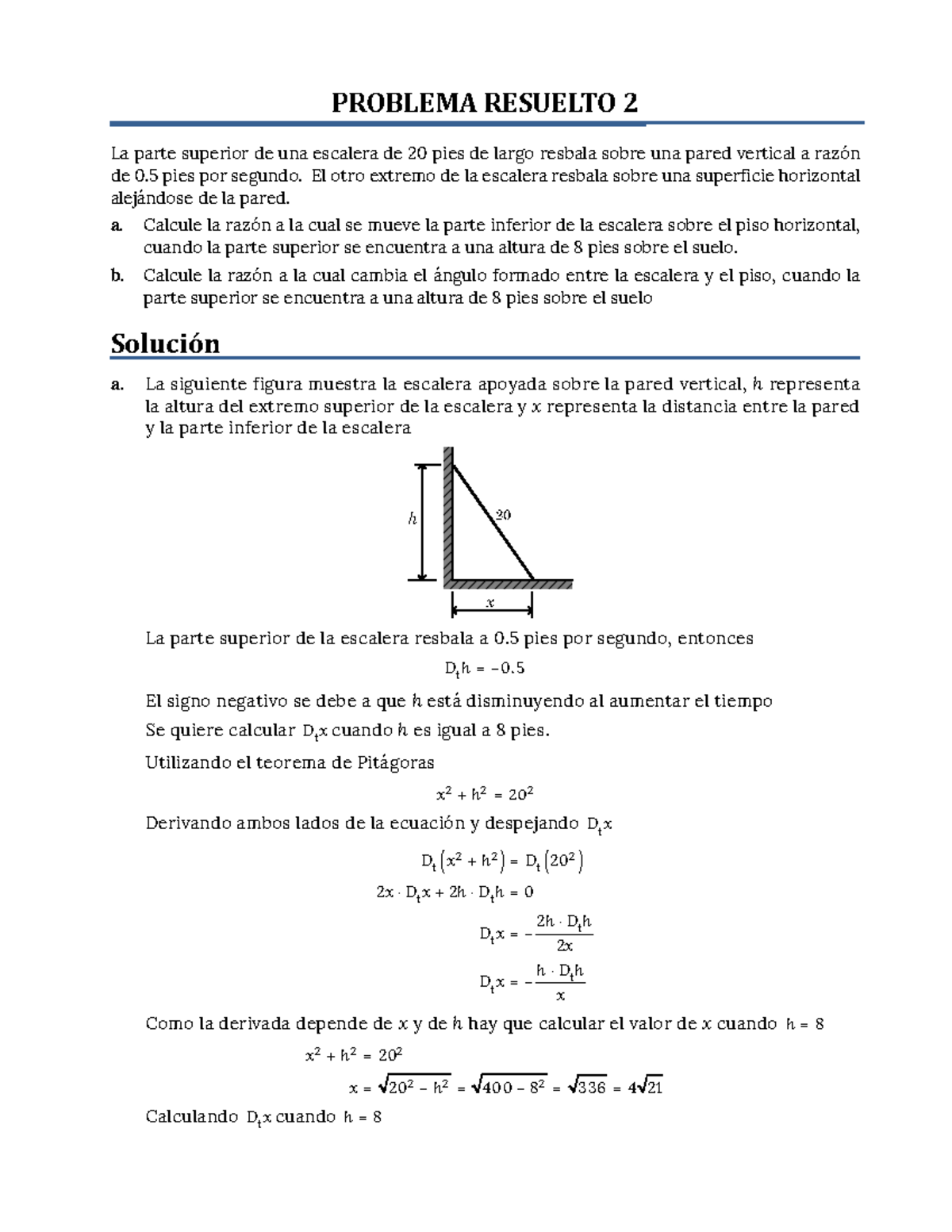 2 Razones de cambio - PROBLEMA RESUELTO 2 La parte superior de una ...