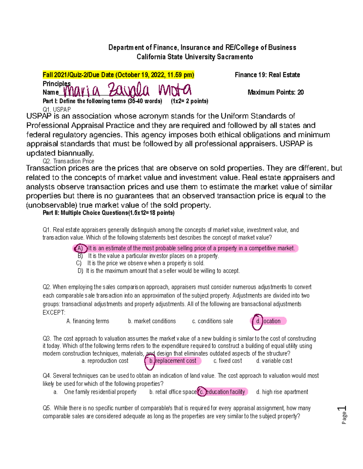 FIN19 Quiz 2+Fall22 1 - Quiz 2 - Page 1 Department Of Finance ...