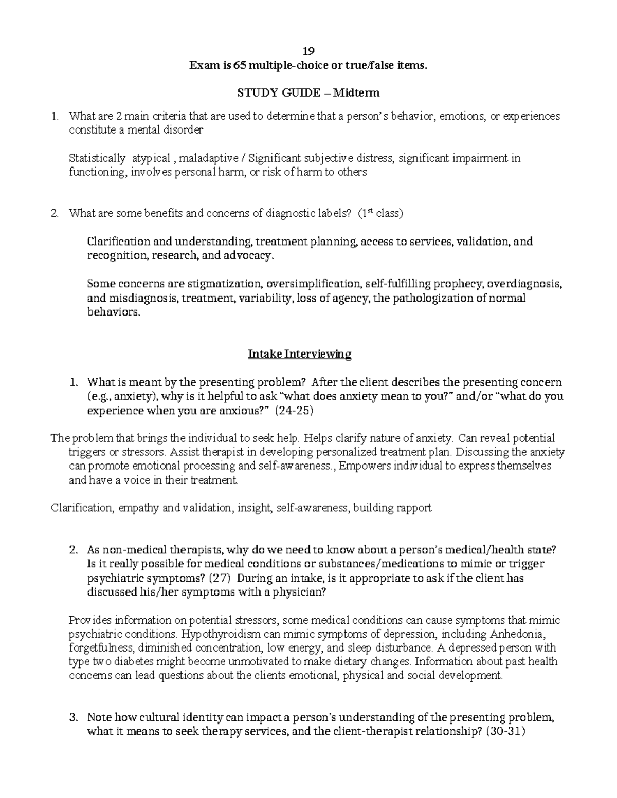 Midterm study guide 600 - 19 Exam is 65 multiple-choice or true/false ...