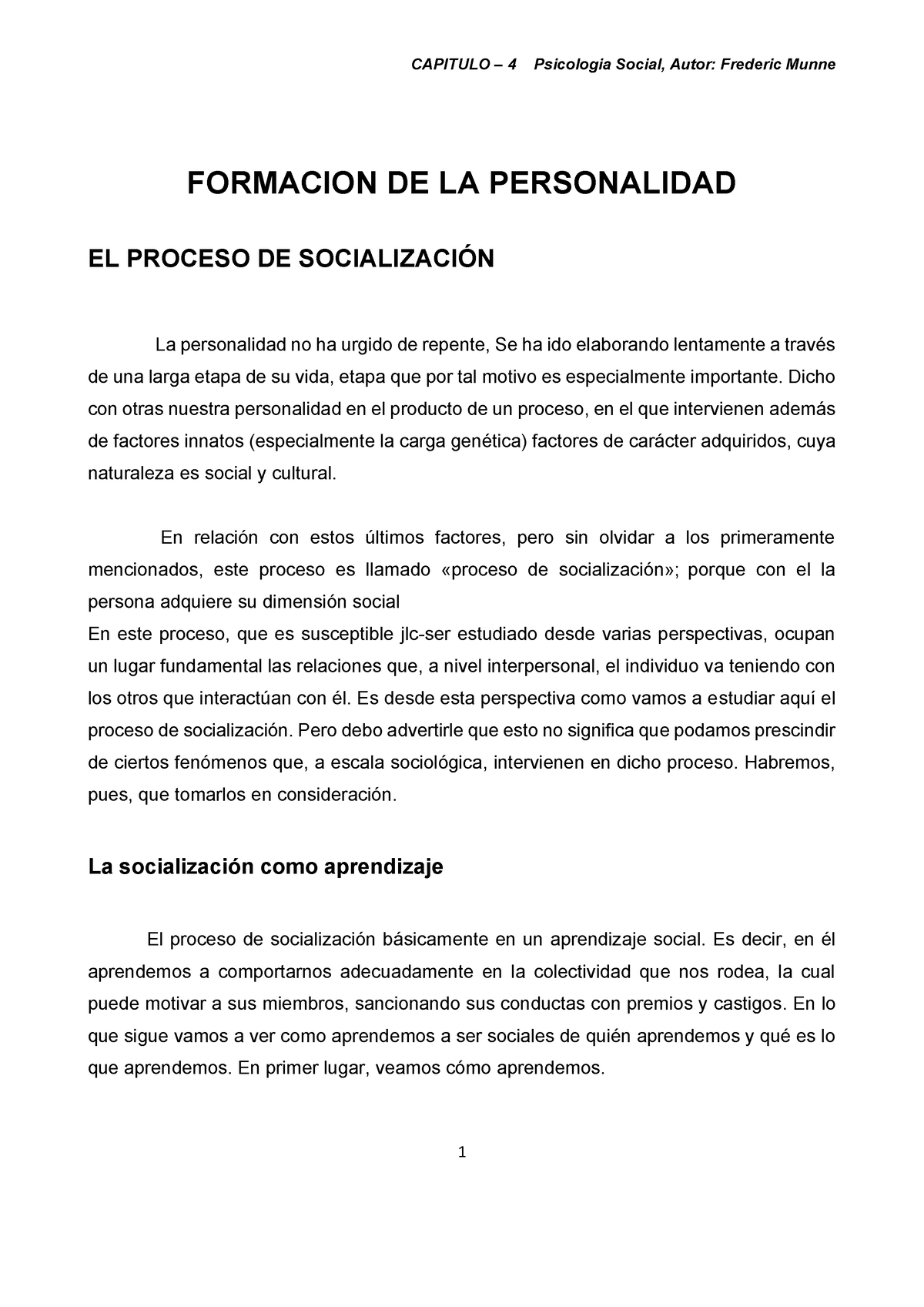 Formacion DE LA Personalidad - FORMACION DE LA PERSONALIDAD EL PROCESO ...