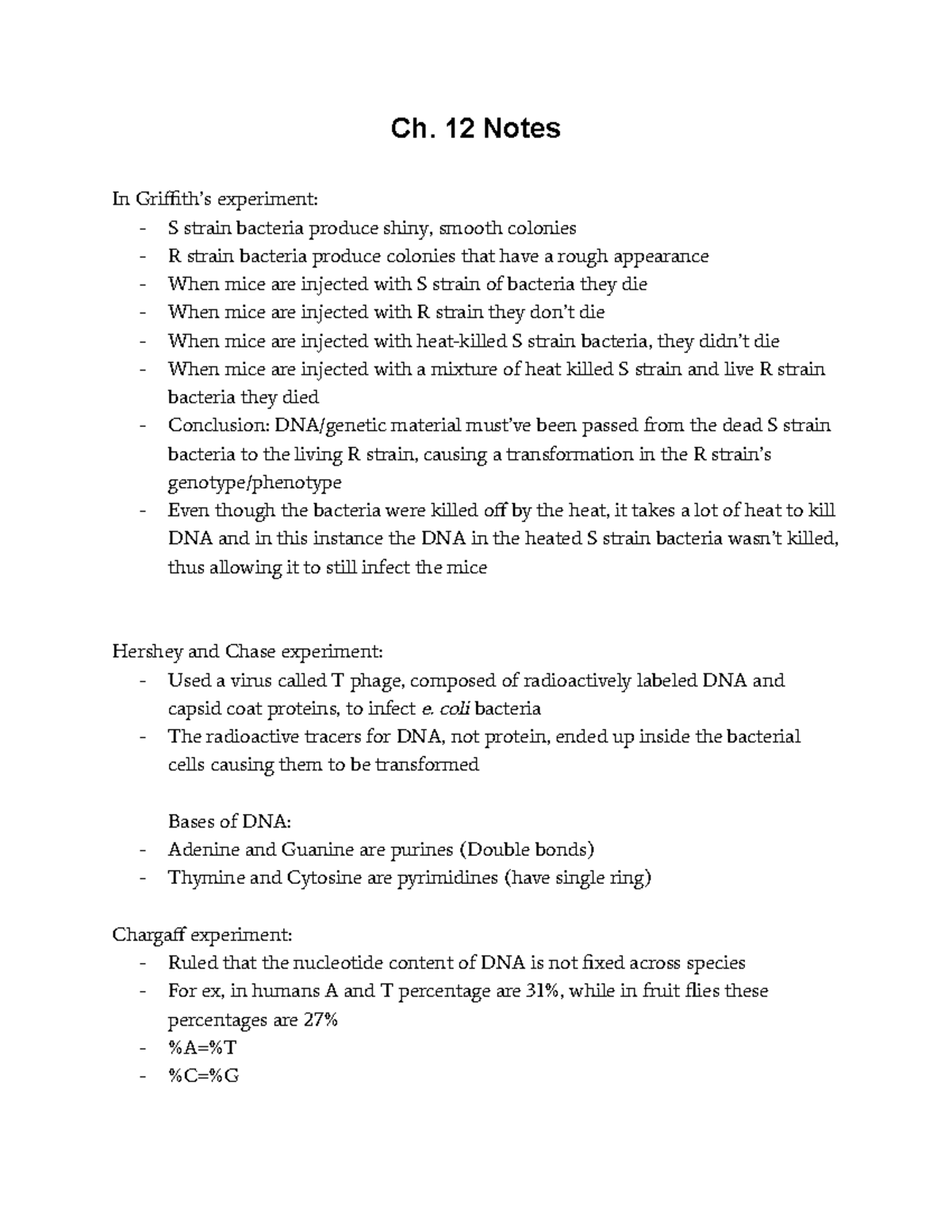 AP Bio Unit 6 Notes - Ch. 12 Notes In Griffith’s Experiment: - S Strain ...