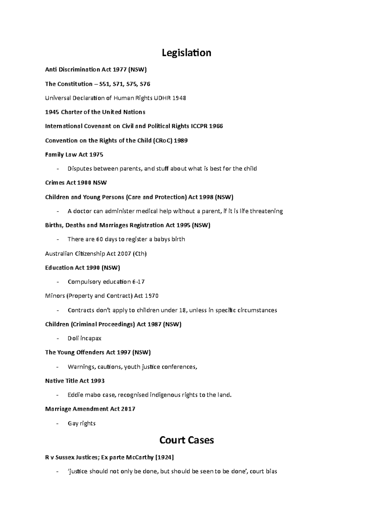 Legal Summary lksnglsdf Legislation Anti Discrimination Act 1977 (NSW) The Constitution