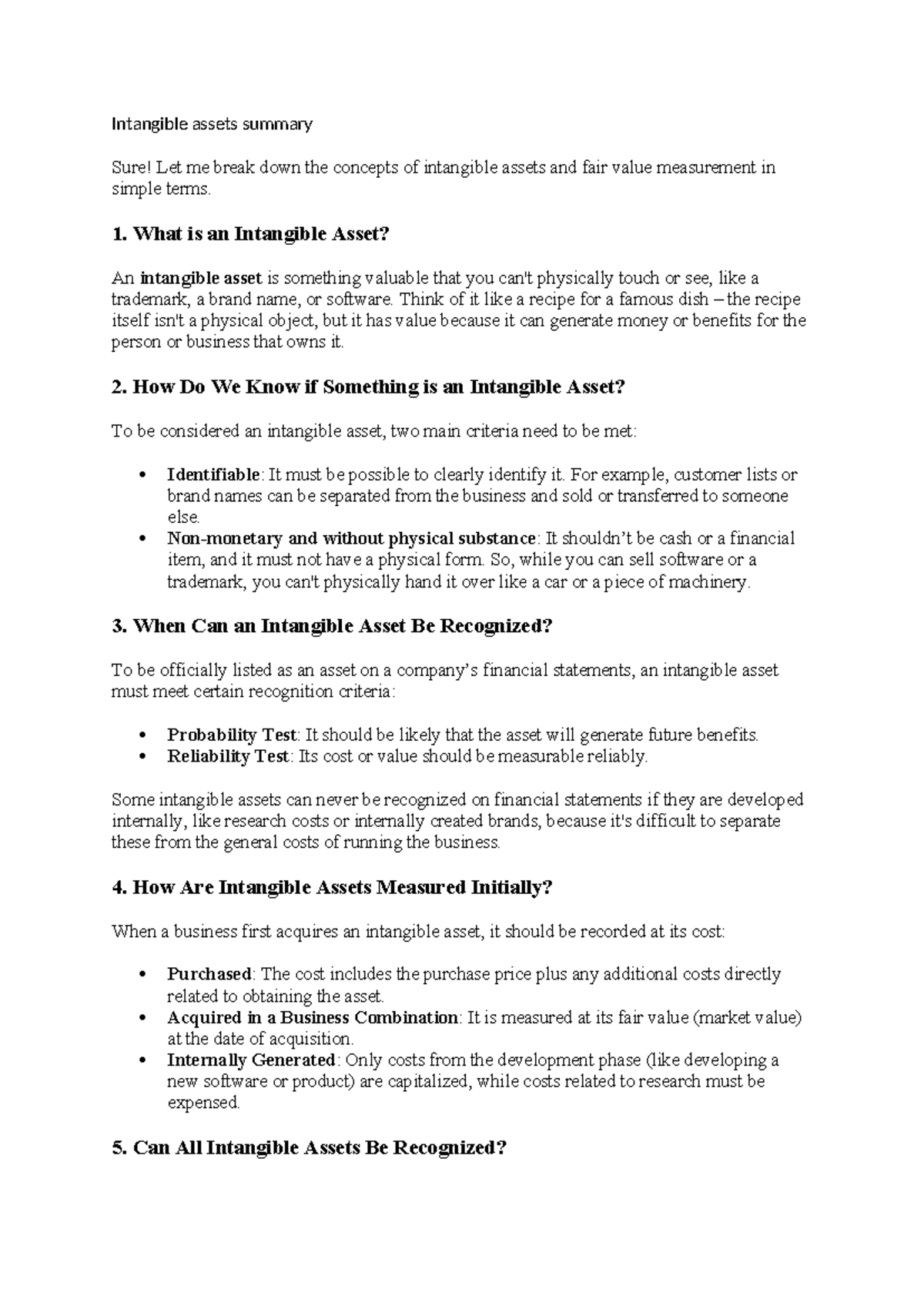 Intangible assets summary - Intangible assets summary Sure! Let me ...