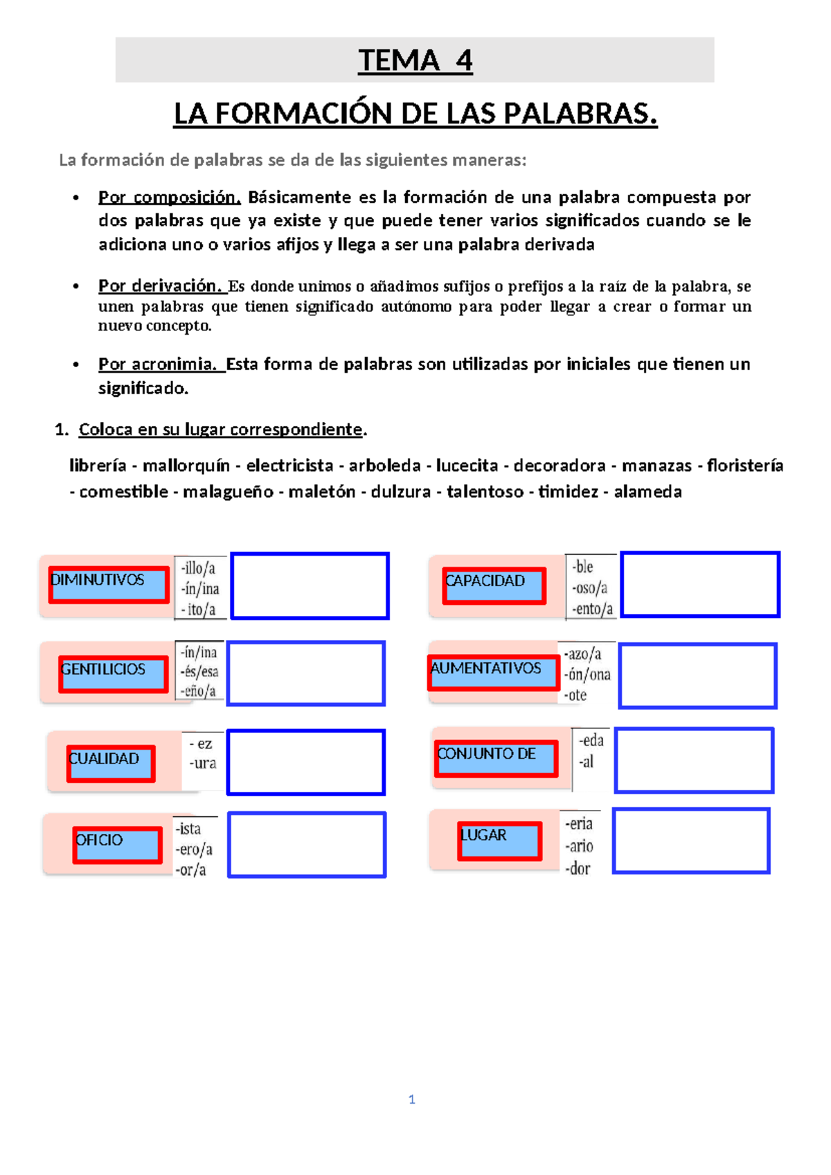 S4- Practica Formacion Palabras - LA FORMACIÓN DE LAS PALABRAS. La ...