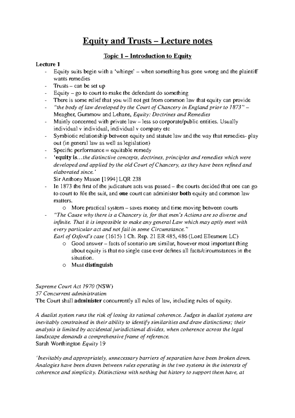 Equity and Trusts – Lecture notes - Usually individual v individual ...